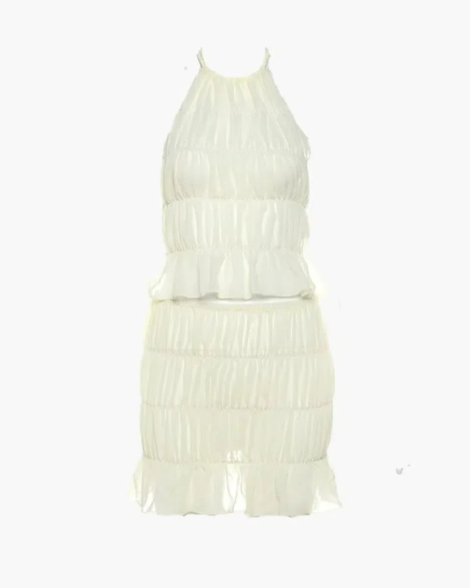 Coralie – Ruched halter top & skirt set – Breezy elegance-15140857512320-Santi Vento Atelier