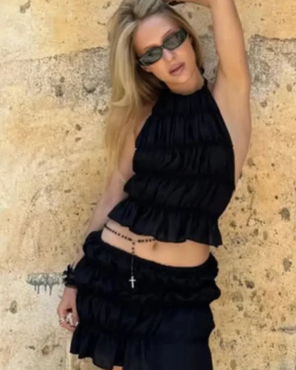 Coralie – Ruched halter top & skirt set – Breezy elegance-15140857512320-Santi Vento Atelier