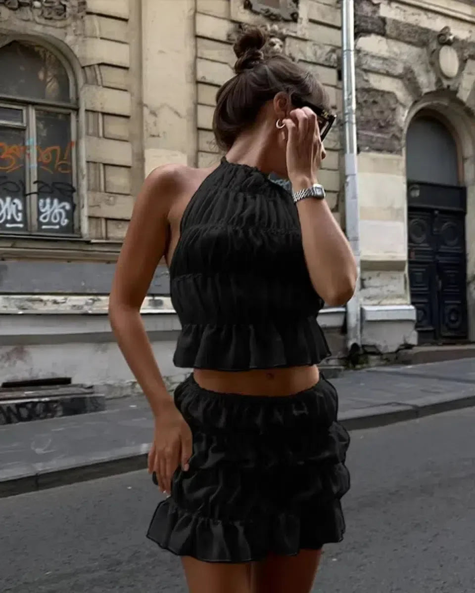 Coralie – Ruched halter top & skirt set – Breezy elegance-15140857512320-Santi Vento Atelier