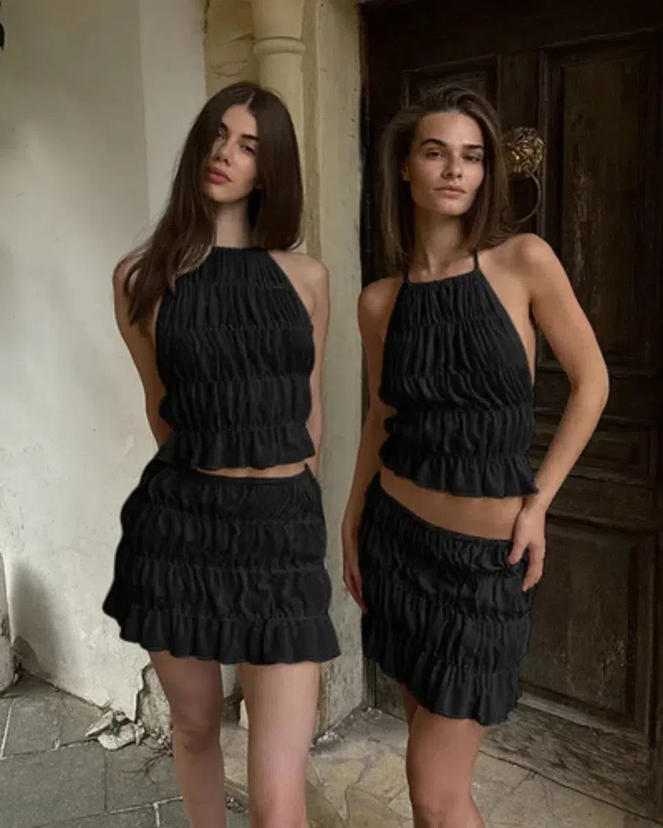 Coralie – Ruched halter top & skirt set – Breezy elegance-15140857512320-Santi Vento Atelier