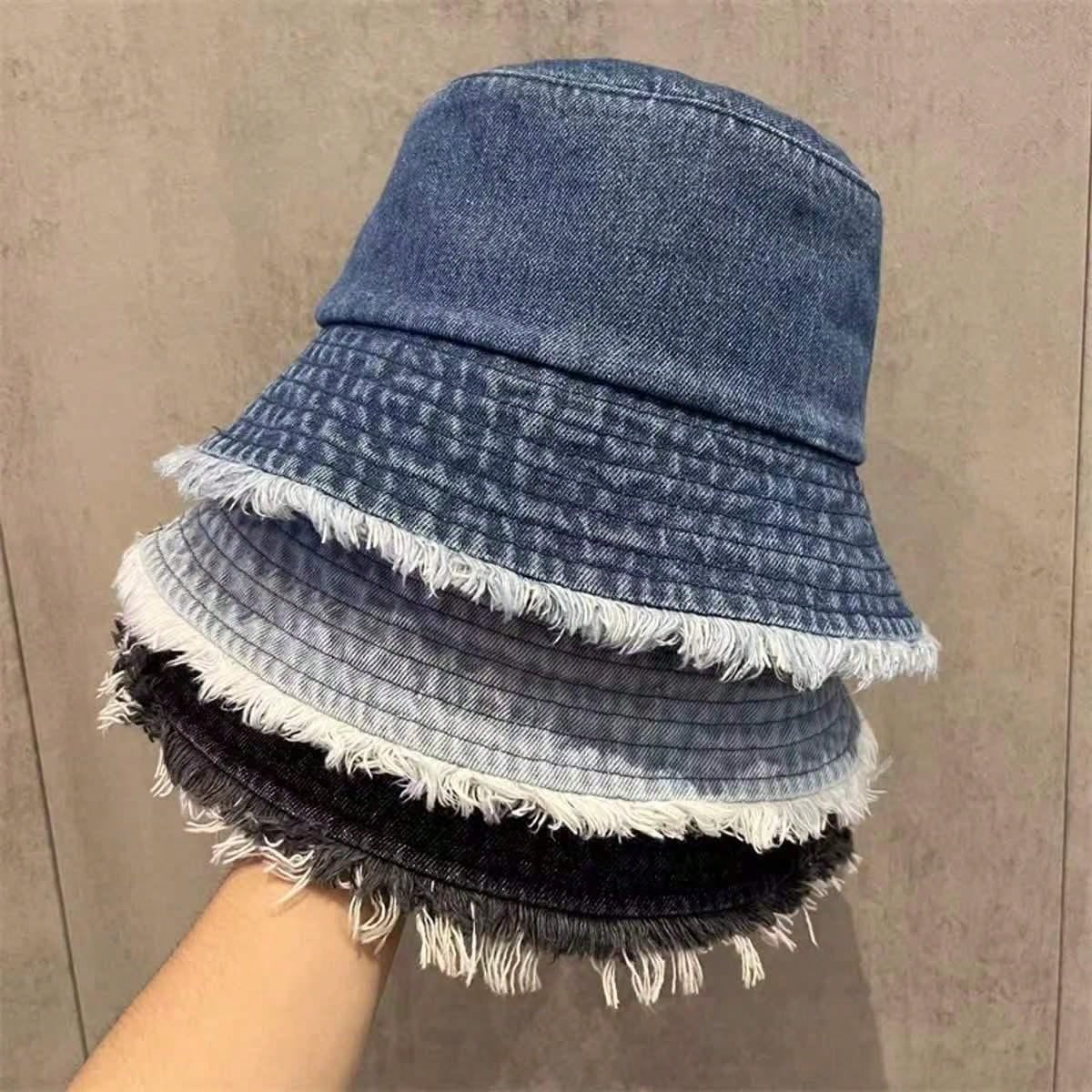 Delvia – Frayed brim – Denim bucket hat-15145725264256-Santi Vento Atelier