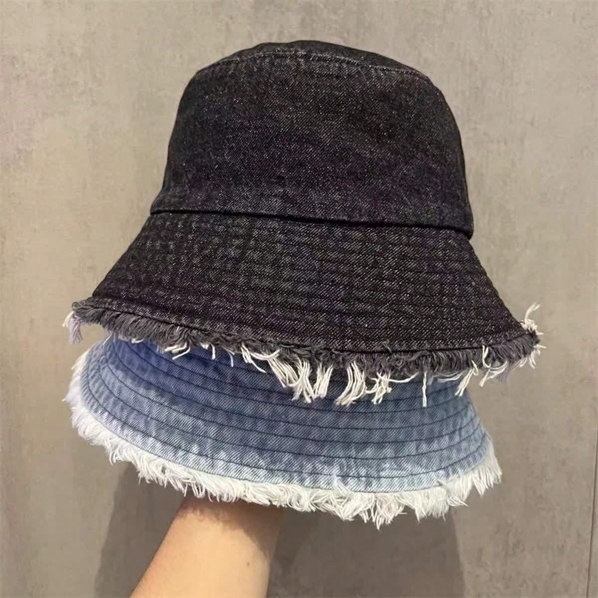 Delvia – Frayed brim – Denim bucket hat-15145725264256-Santi Vento Atelier