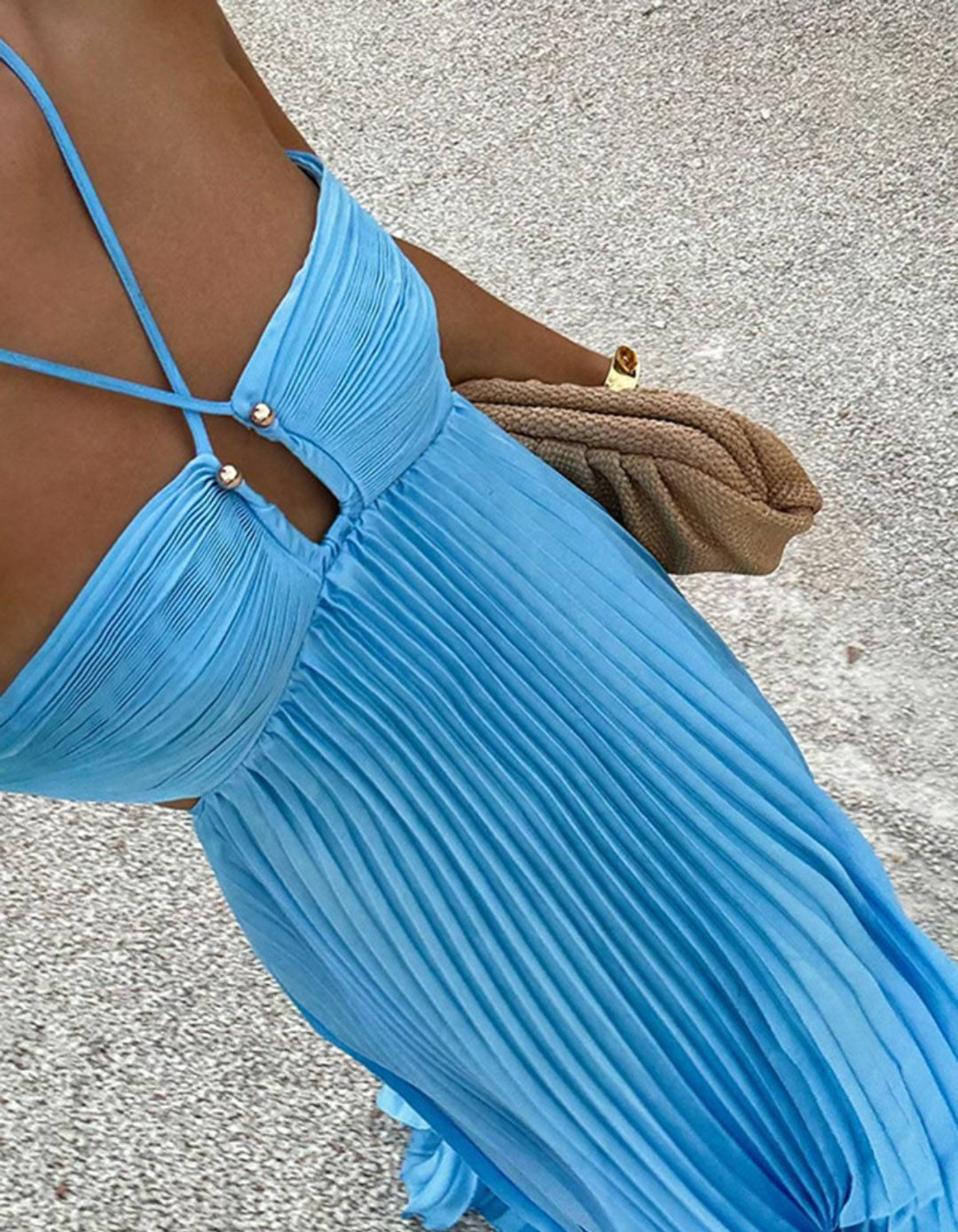 Fiorama – Pleated flow – Cut-out maxi dress-15170343240064-Santi Vento Atelier