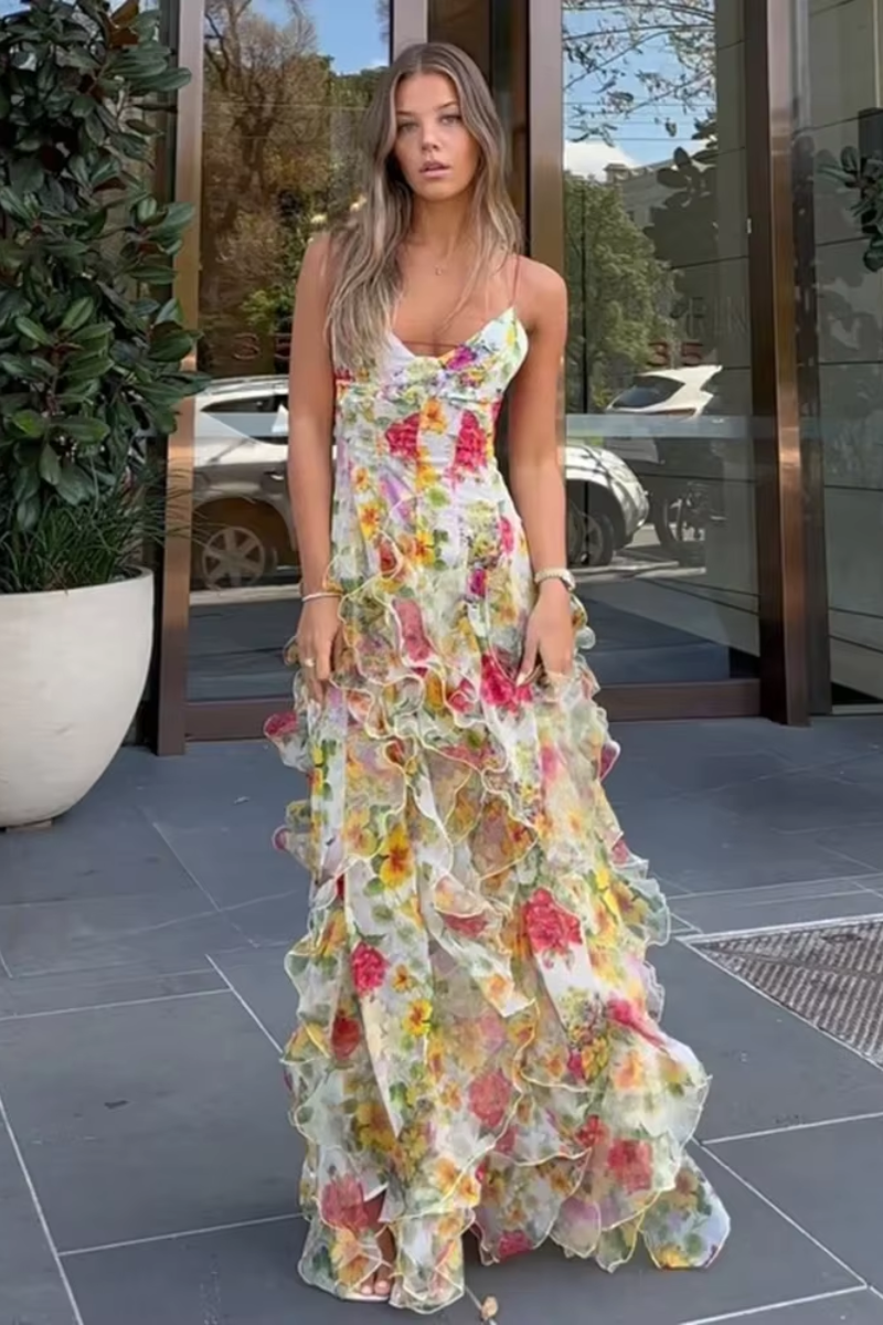 Fiorella – Floral print – Ruffled maxi dress-15139767157120-Santi Vento Atelier