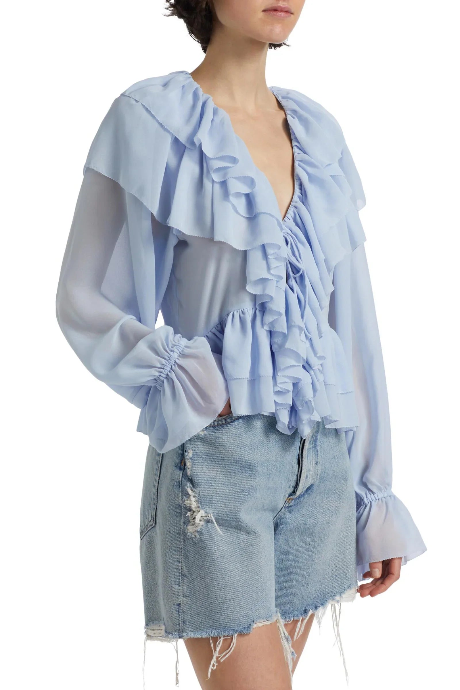 Fioretti – Cascading ruffles – Sheer chiffon blouse-15150417248640-Santi Vento Atelier