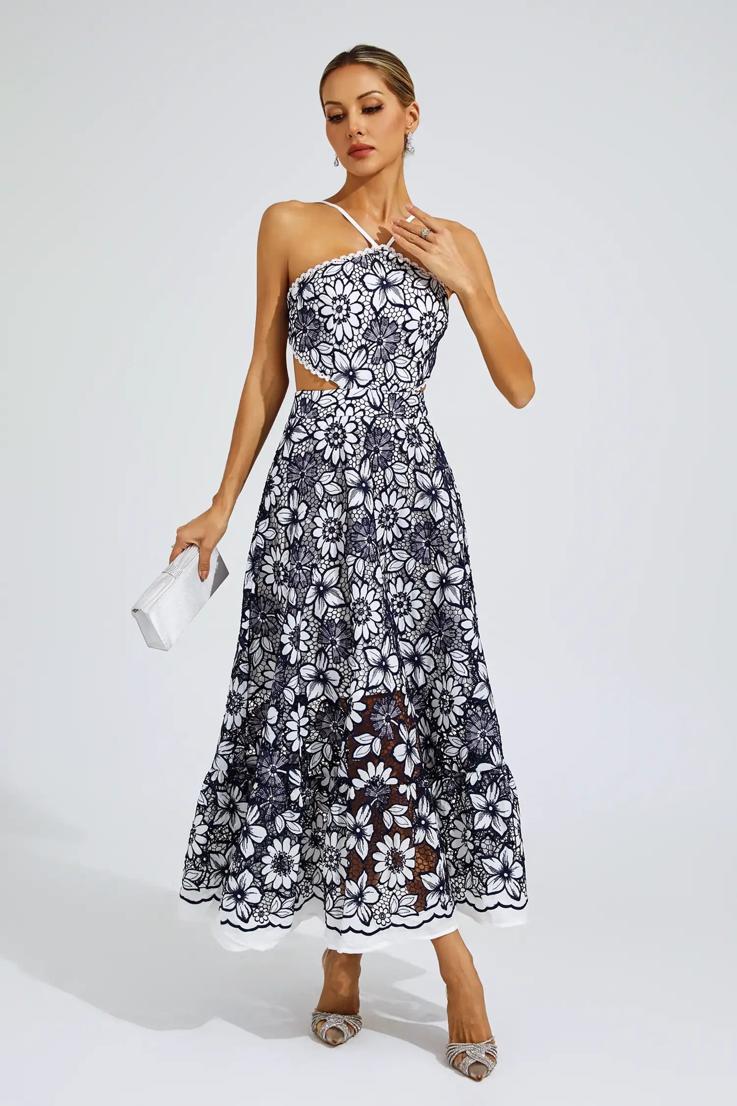 Floretta – Floral lace charm – Halter midi dress-15147056234880-Santi Vento Atelier