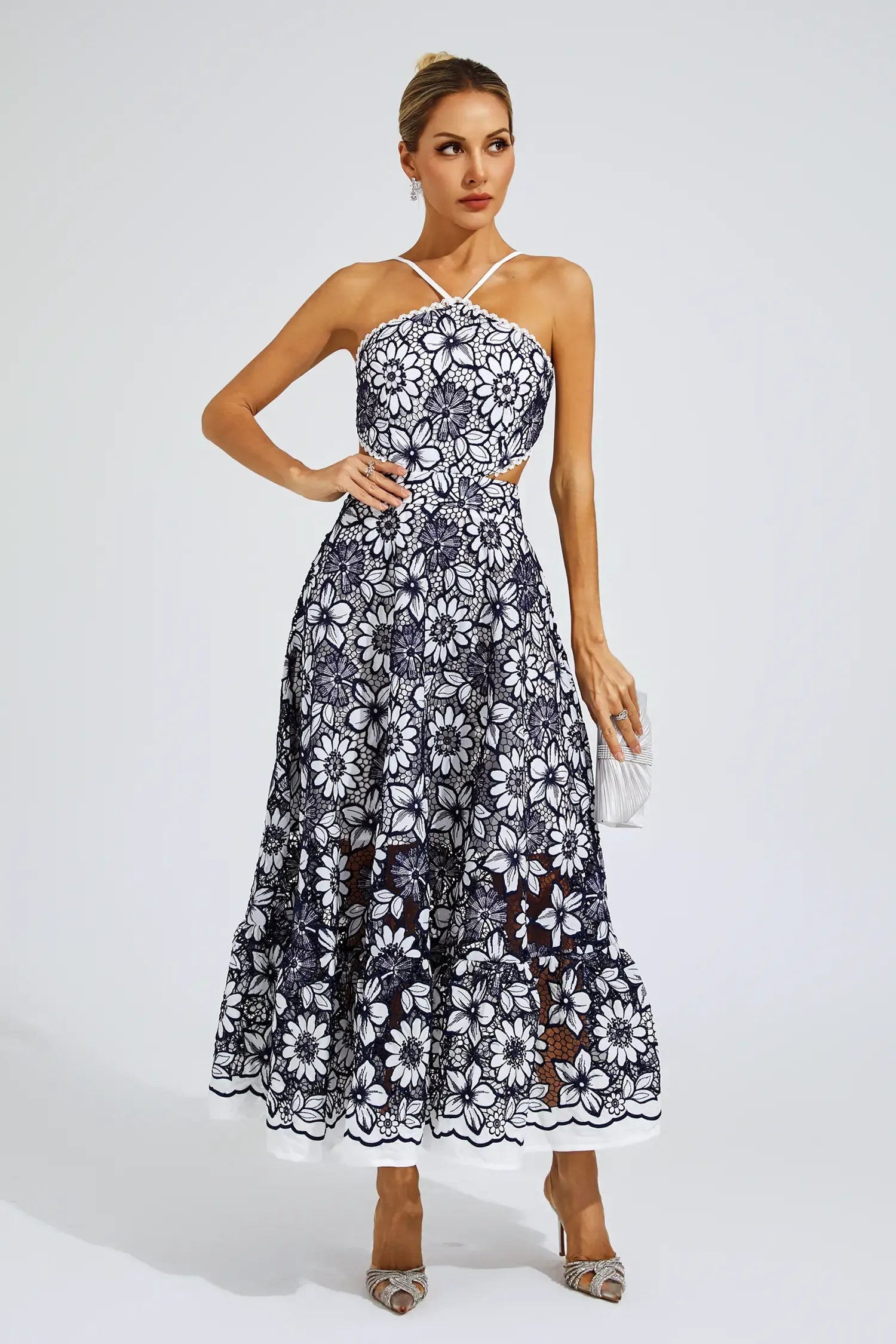 Floretta – Floral lace charm – Halter midi dress-15147056234880-Santi Vento Atelier