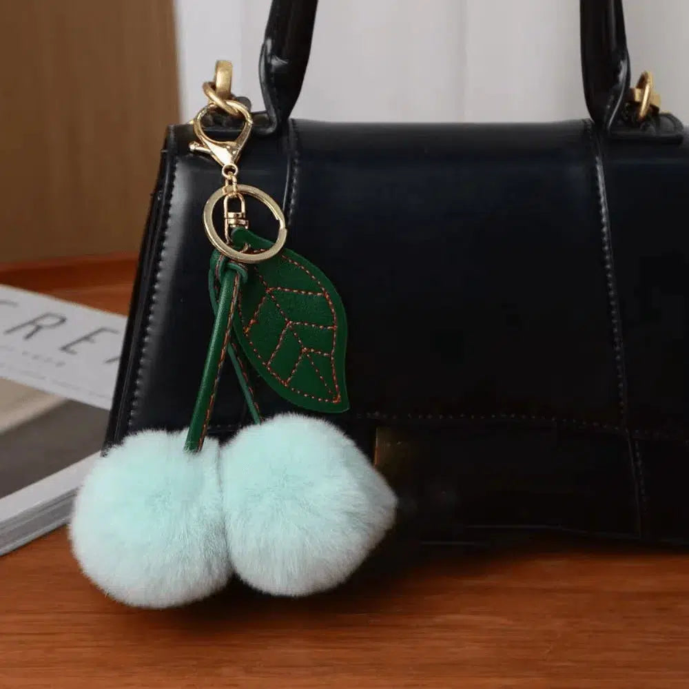 Fluffy Cherry – Playful fuzzy cherry design – Bag charm-15137985266048-Santi Vento Atelier