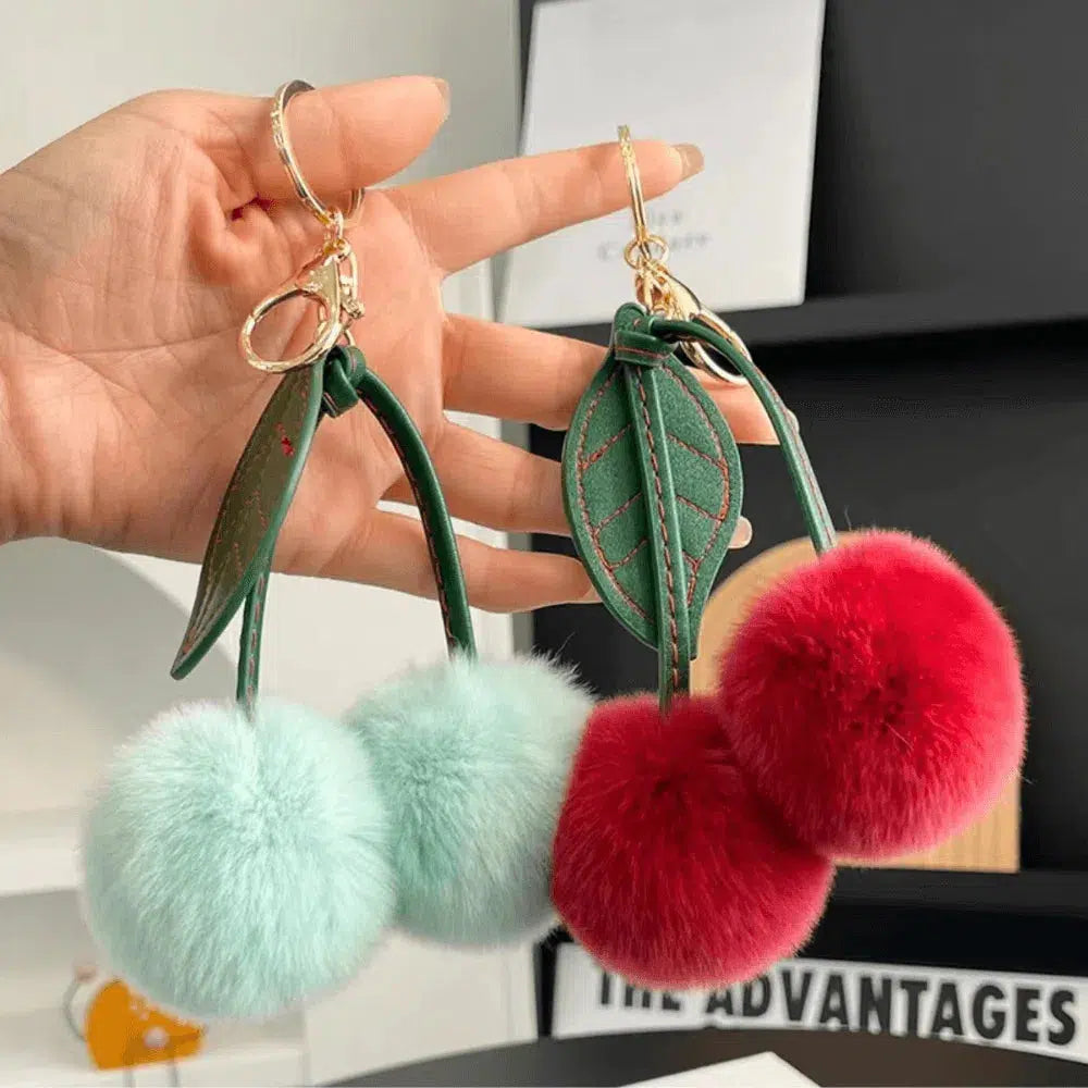 Fluffy Cherry – Playful fuzzy cherry design – Bag charm-15137985266048-Santi Vento Atelier