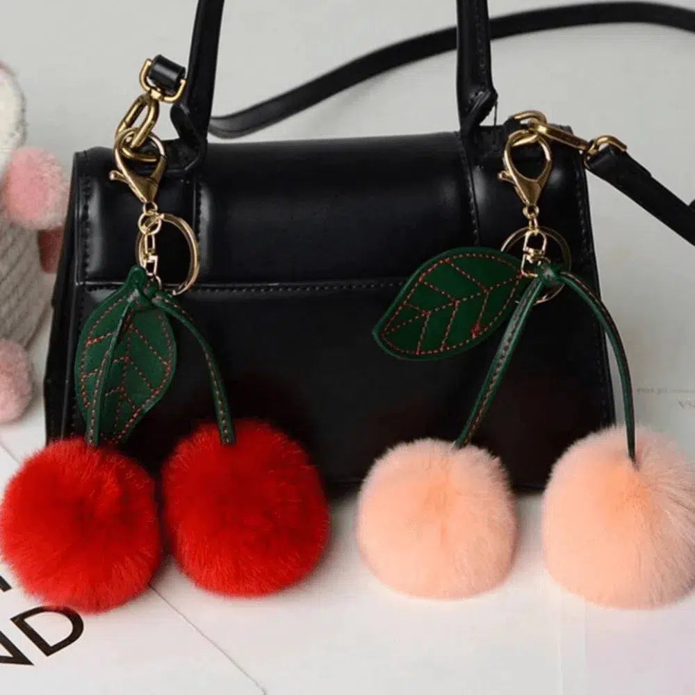 Fluffy Cherry – Playful fuzzy cherry design – Bag charm-15137985266048-Santi Vento Atelier