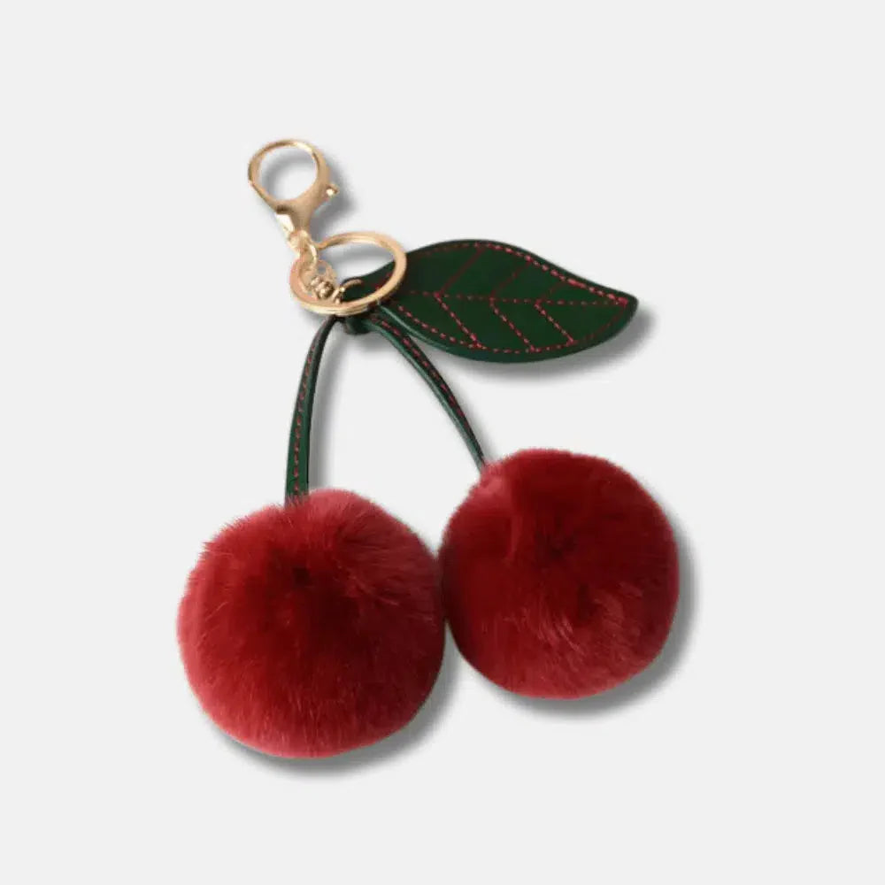Fluffy Cherry – Playful fuzzy cherry design – Bag charm-15137985266048-Santi Vento Atelier