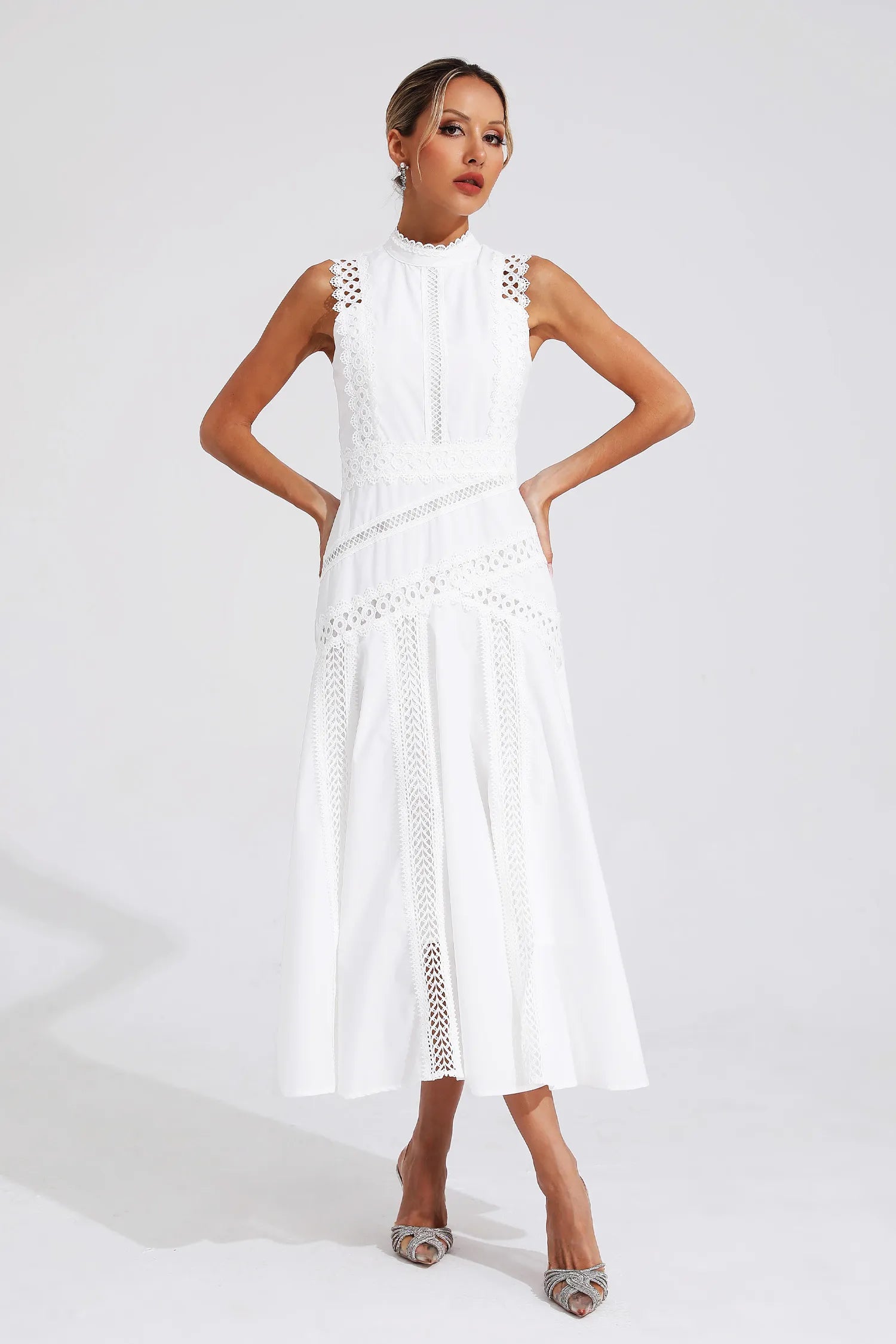 Gracia – Lace panel – Pleated midi dress-15146315612544-Santi Vento Atelier