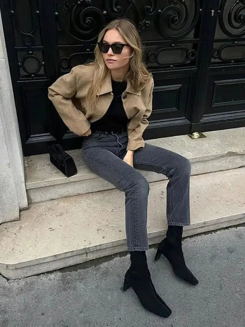 Grazia – Cropped design – Faux suede jacket-15137995817344-Santi Vento Atelier