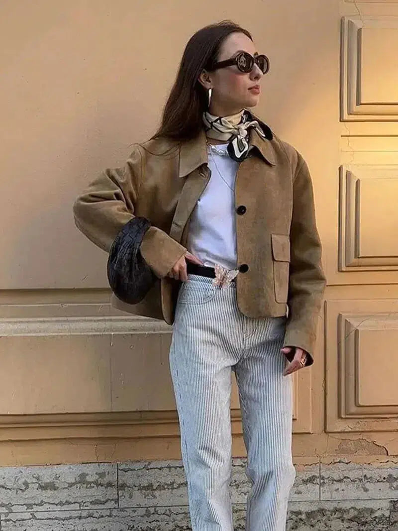 Grazia – Cropped design – Faux suede jacket-15137995817344-Santi Vento Atelier