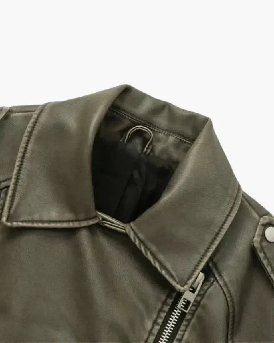 Isla – Cropped fitted design – Belted biker jacket-15137995555200-Santi Vento Atelier