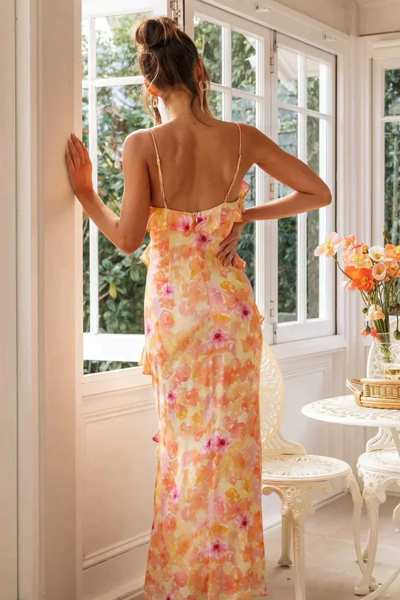 Jackelyn – Soft ruffle cascade – Sheer floral maxi dress-15148418367872-Santi Vento Atelier