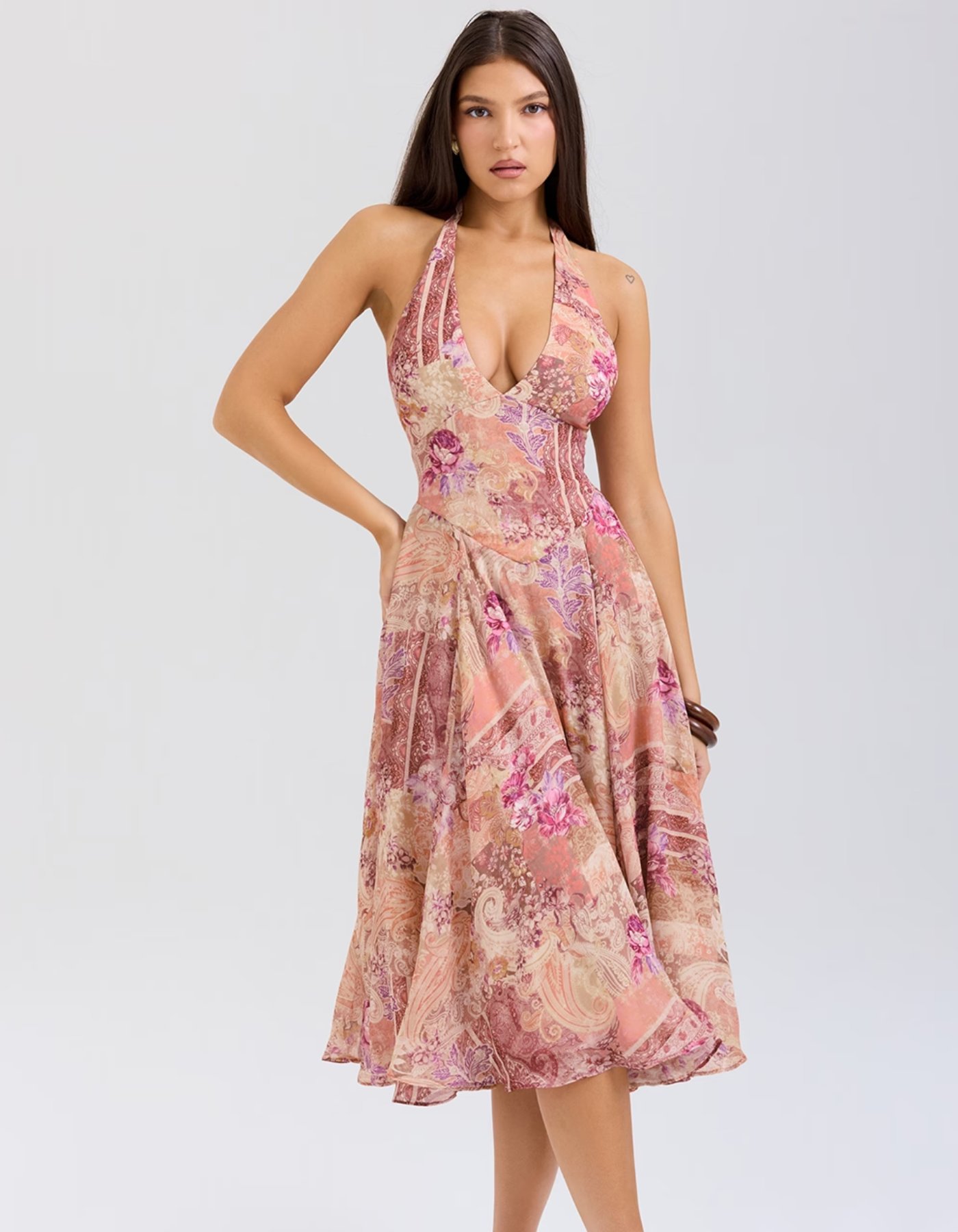 Joceline – Paisley patchwork print – Halter midi dress-15139772301696-Santi Vento Atelier