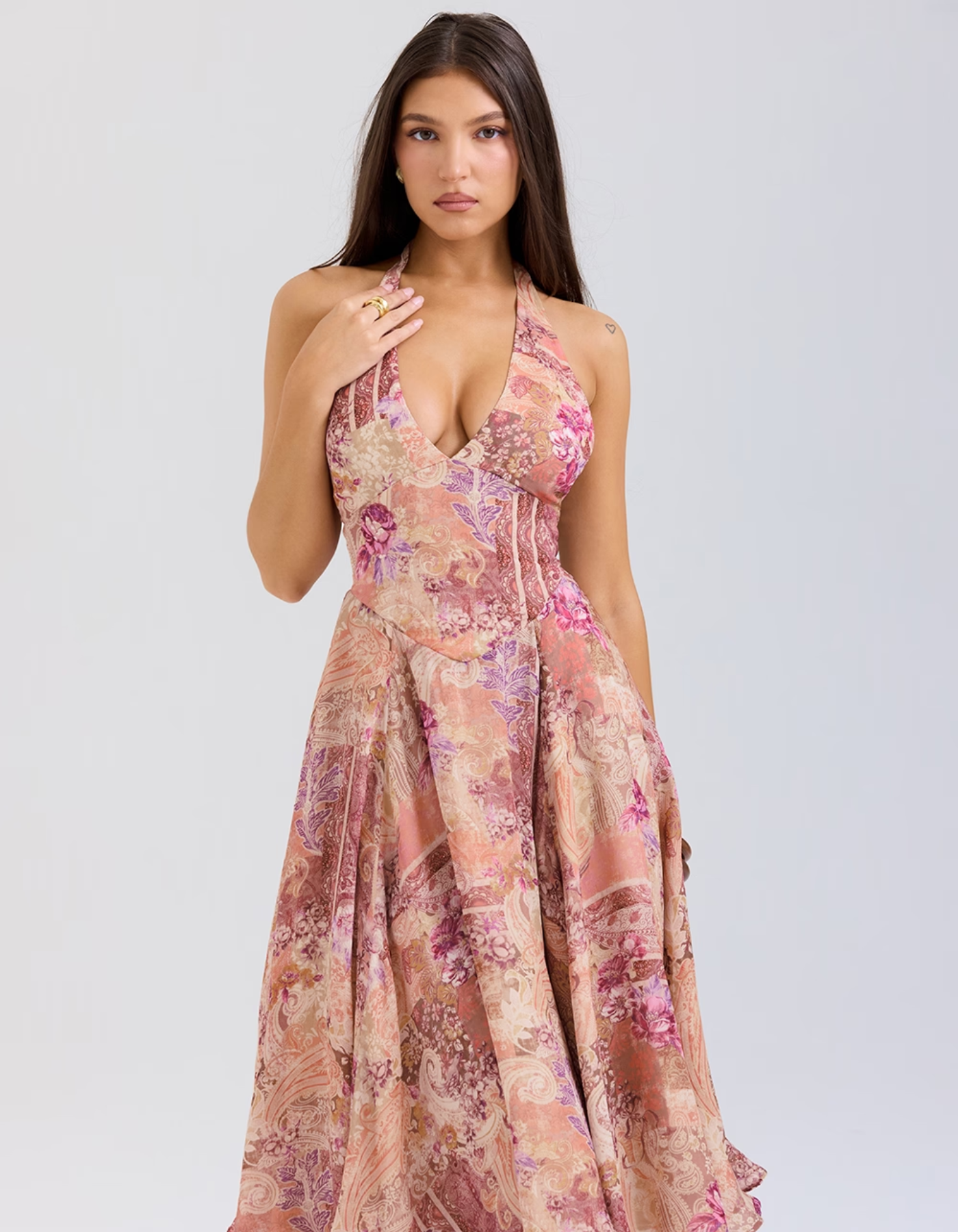 Joceline – Paisley patchwork print – Halter midi dress-15139772301696-Santi Vento Atelier