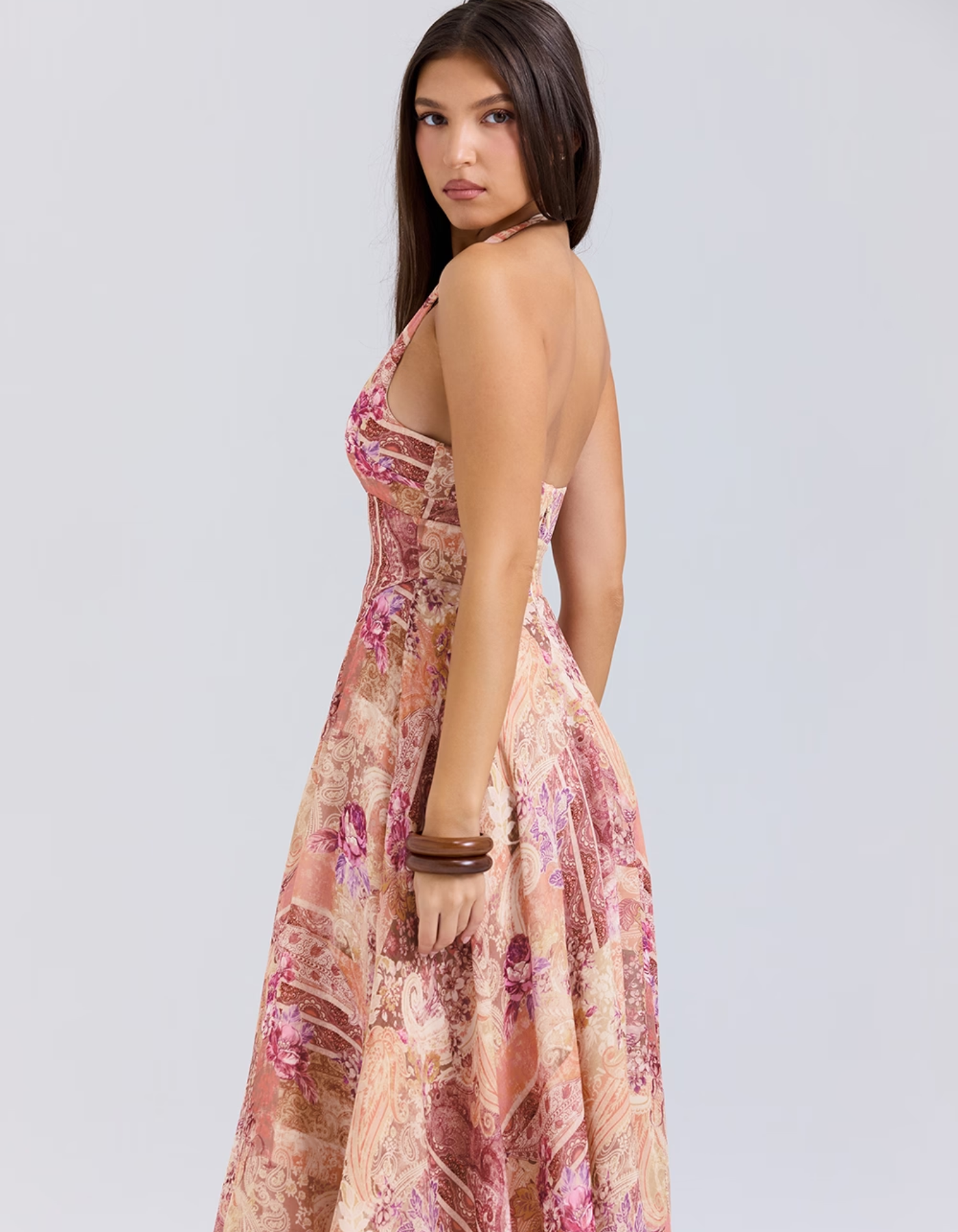 Joceline – Paisley patchwork print – Halter midi dress-15139772301696-Santi Vento Atelier