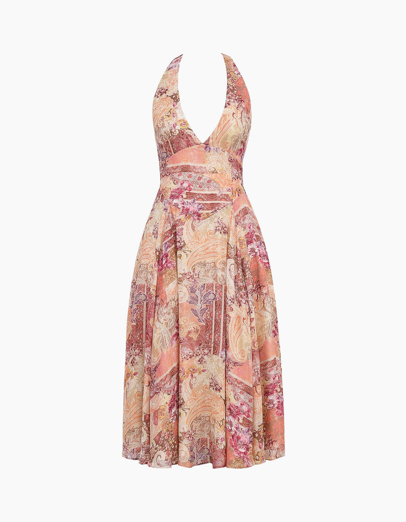 Joceline – Paisley patchwork print – Halter midi dress-15139772301696-Santi Vento Atelier