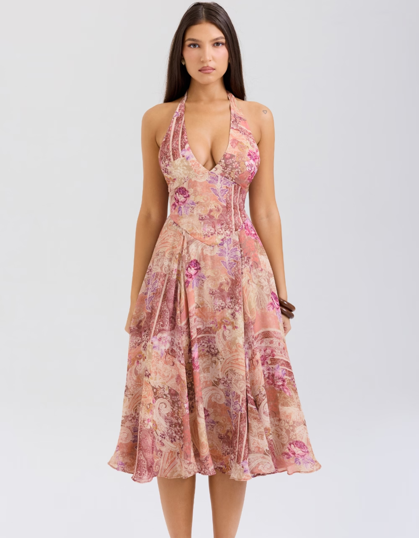 Joceline – Paisley patchwork print – Halter midi dress-15139772301696-Santi Vento Atelier