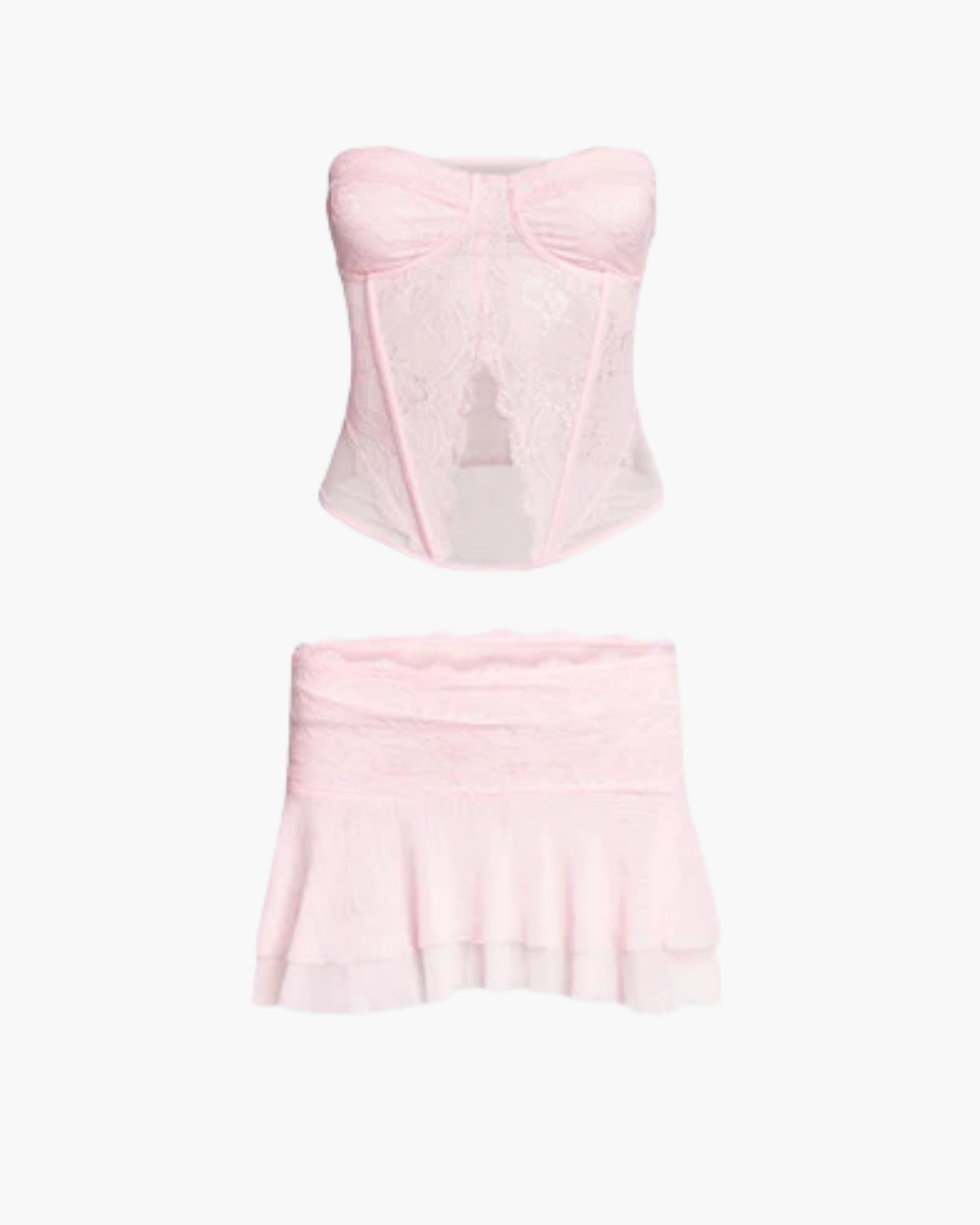 Lilouane – Lace and mesh pleats – Mini two-piece set-15140857020800-Santi Vento Atelier