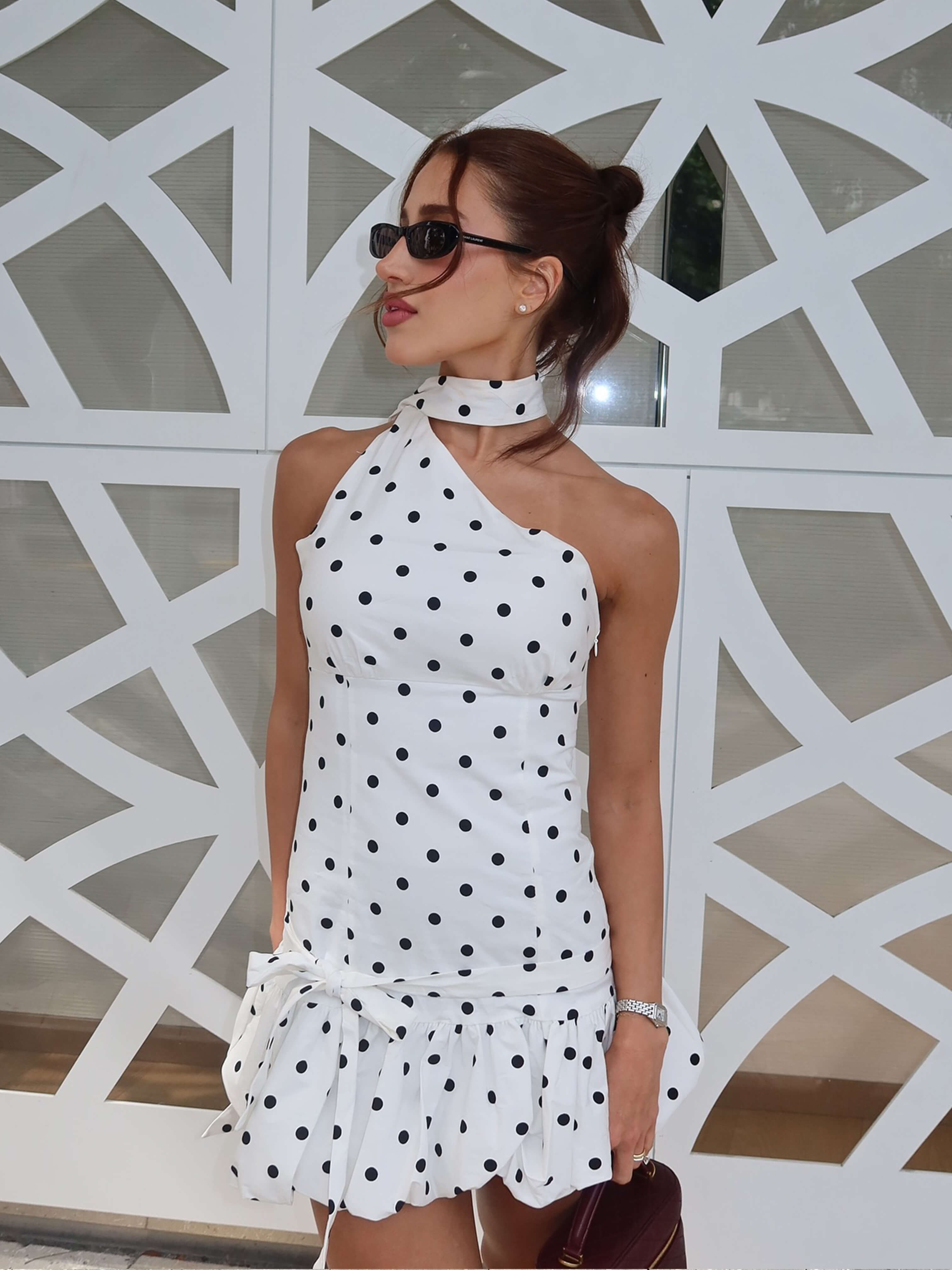Lunetta – Asymmetric cut – Polka dot mini dress-15157950513536-Santi Vento Atelier