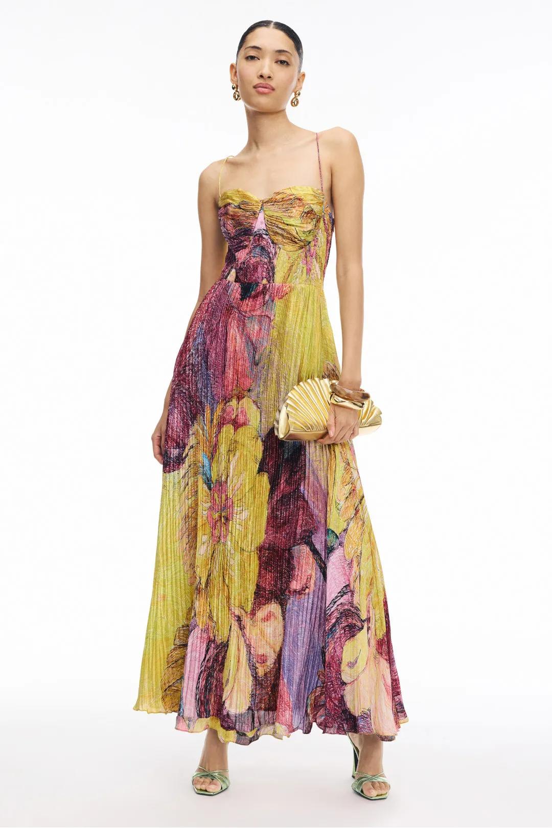 Lunézia – Romantic floral pleats – Maxi dress-15170371944832-Santi Vento Atelier