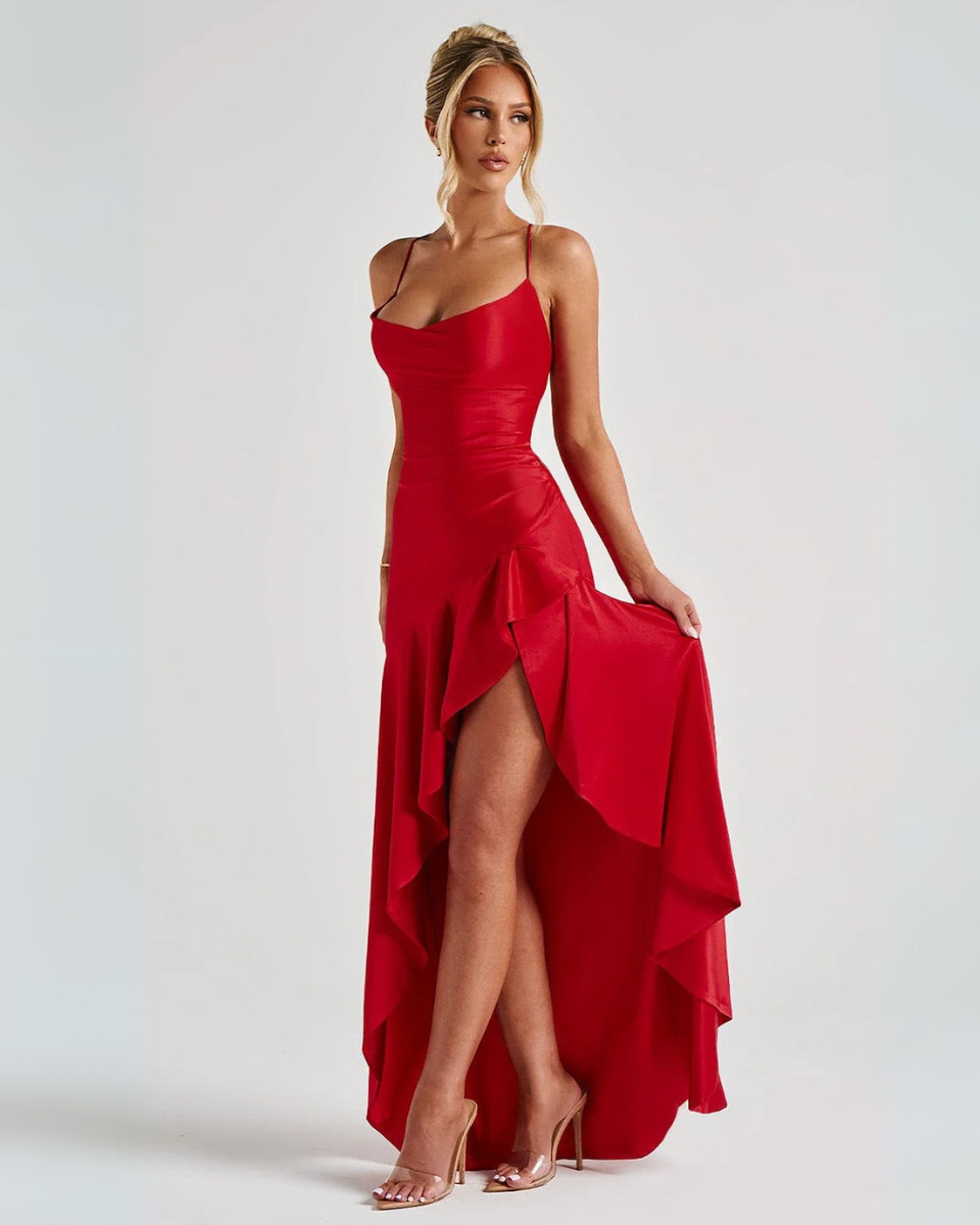 Marisella – Cascading hem – Satin evening dress-15139045802368-Santi Vento Atelier