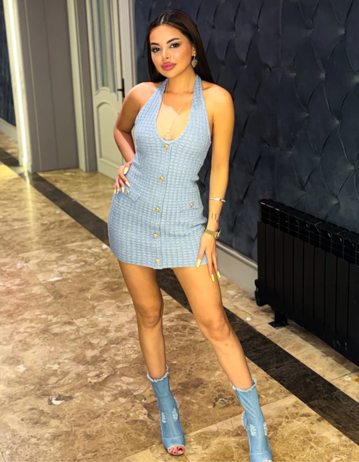 Marisse – Tweed texture – Halterneck mini dress-15146110648704-Santi Vento Atelier