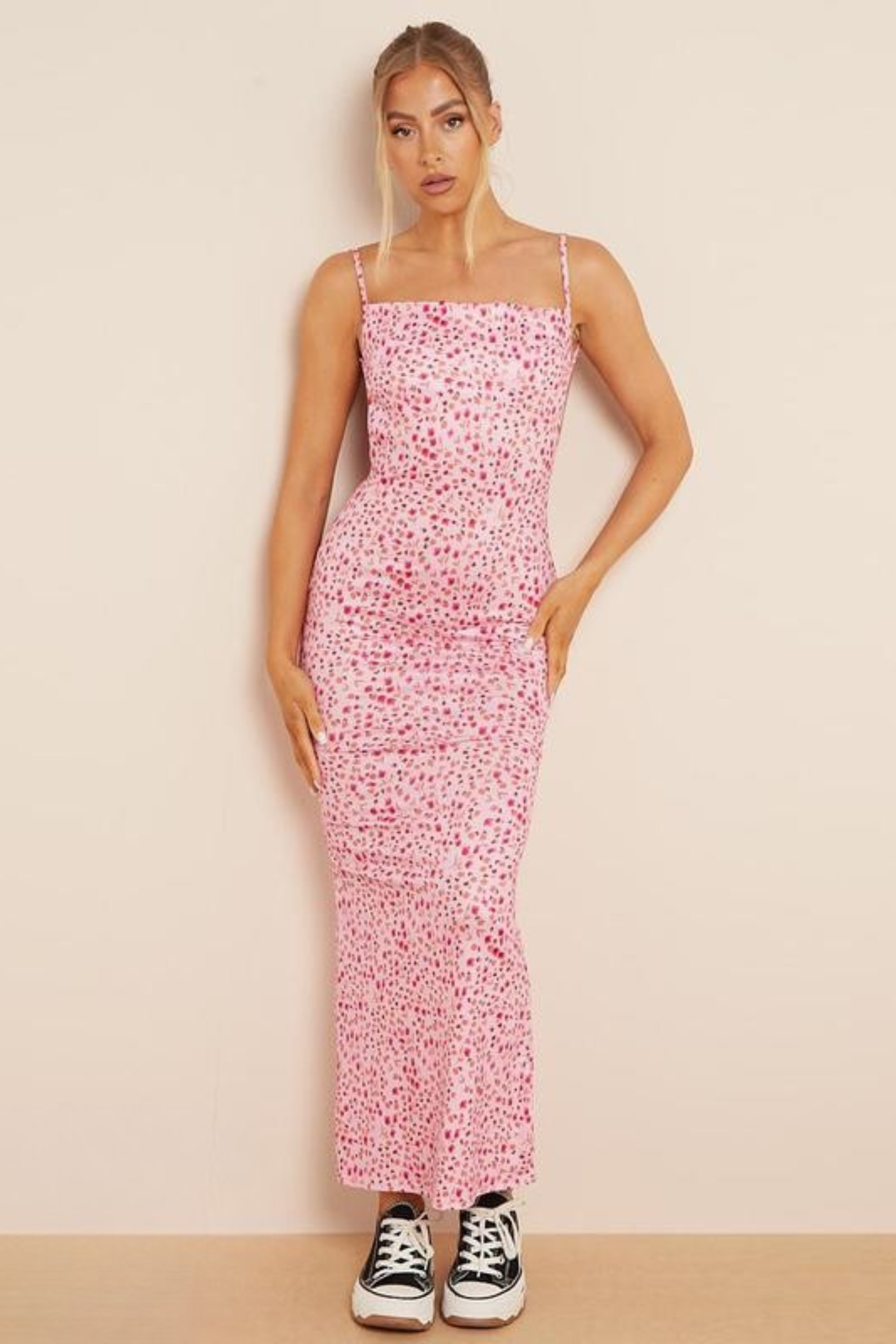 Minavie – Spotted pink – Fitted midi dress-15148418204032-Santi Vento Atelier