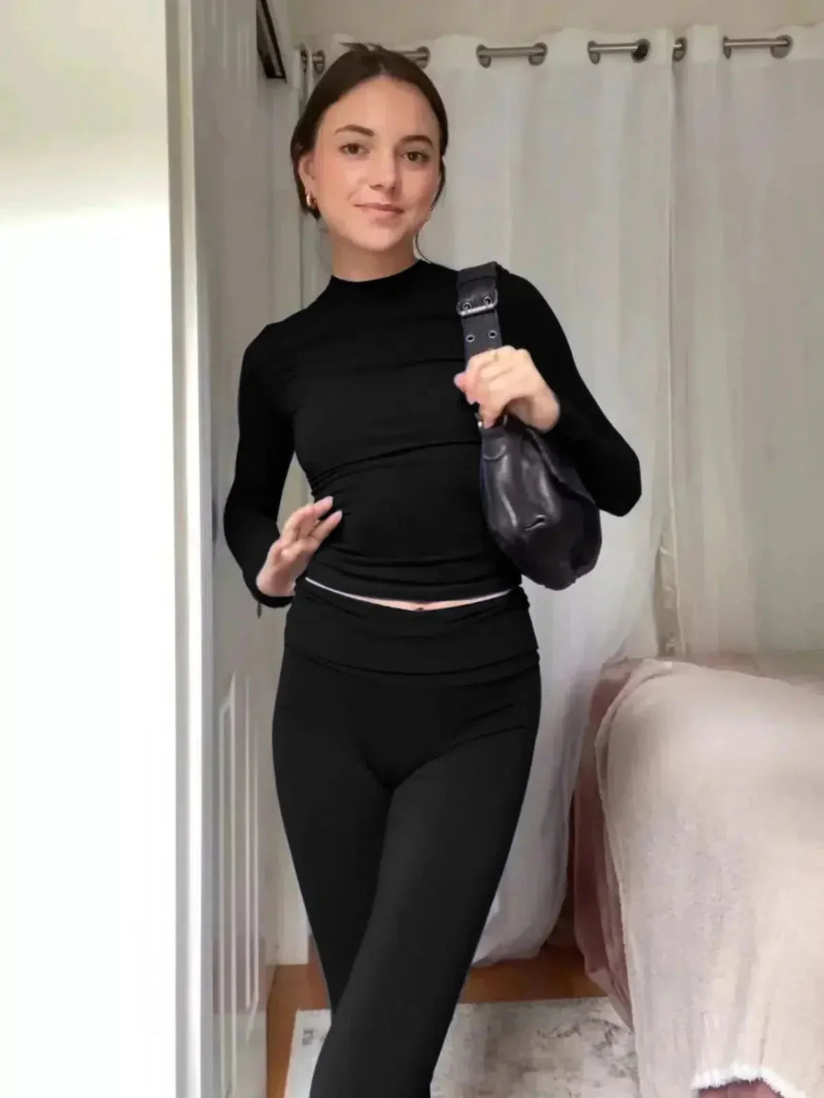 Ovidia – Slim-fit top & high-waist flare pants – Two-piece set-15141242241408-Santi Vento Atelier