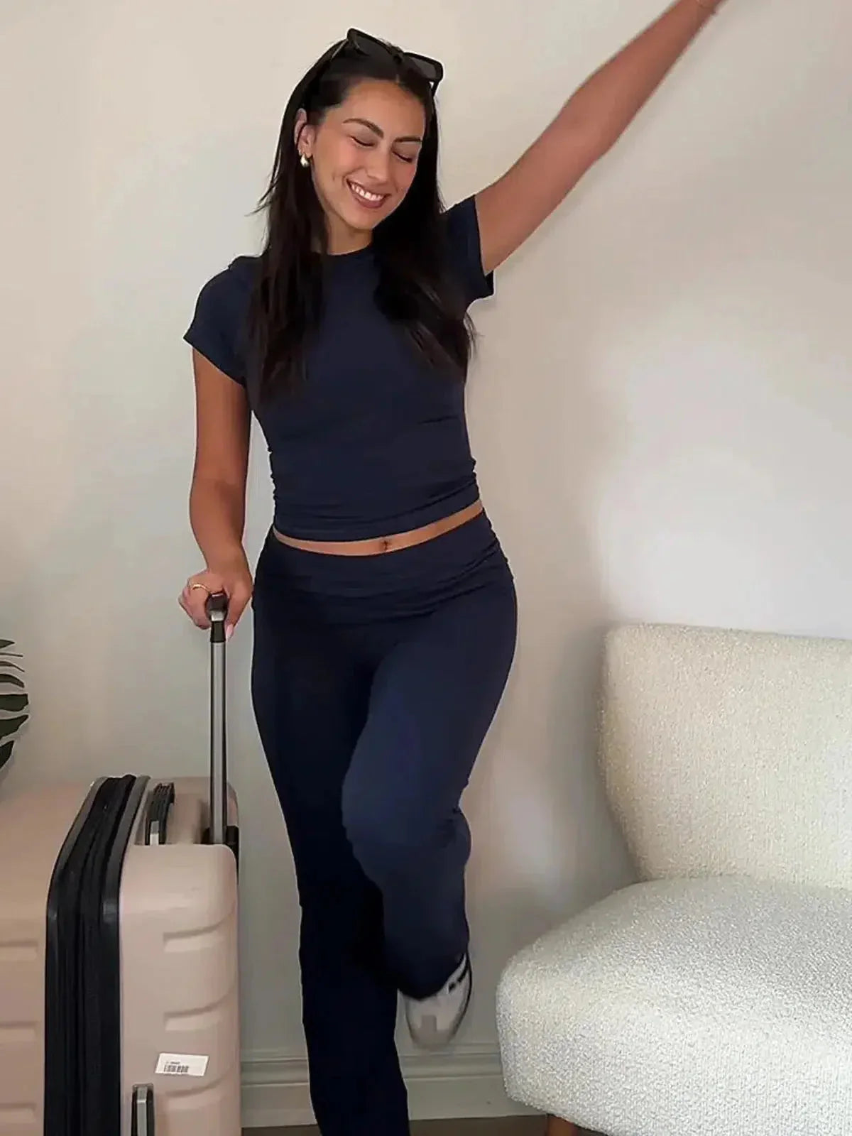 Ovidia – Slim-fit top & high-waist flare pants – Two-piece set-15141242241408-Santi Vento Atelier