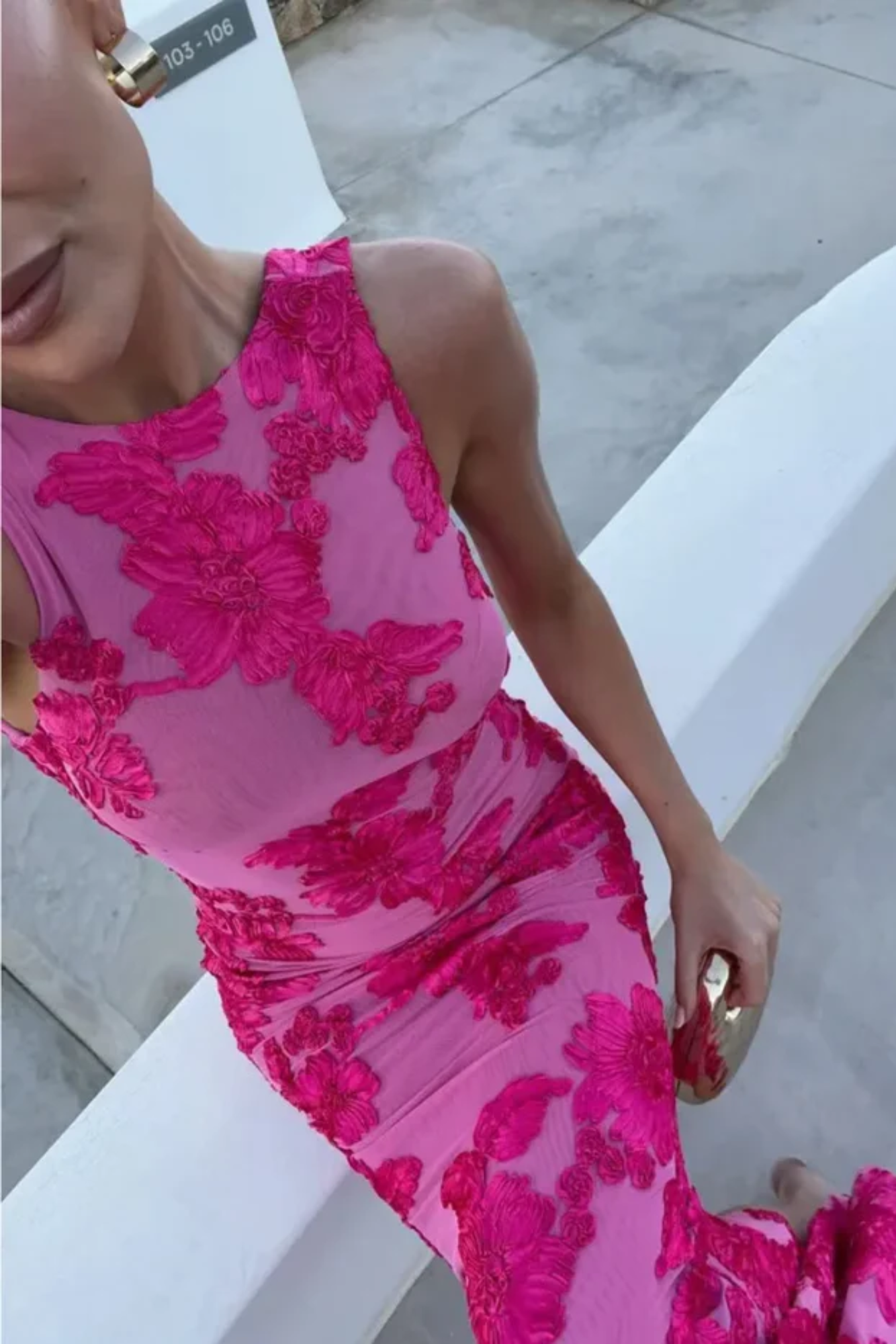 Rose – Fuchsia applique flair – Sleeveless column dress-15148418138496-Santi Vento Atelier