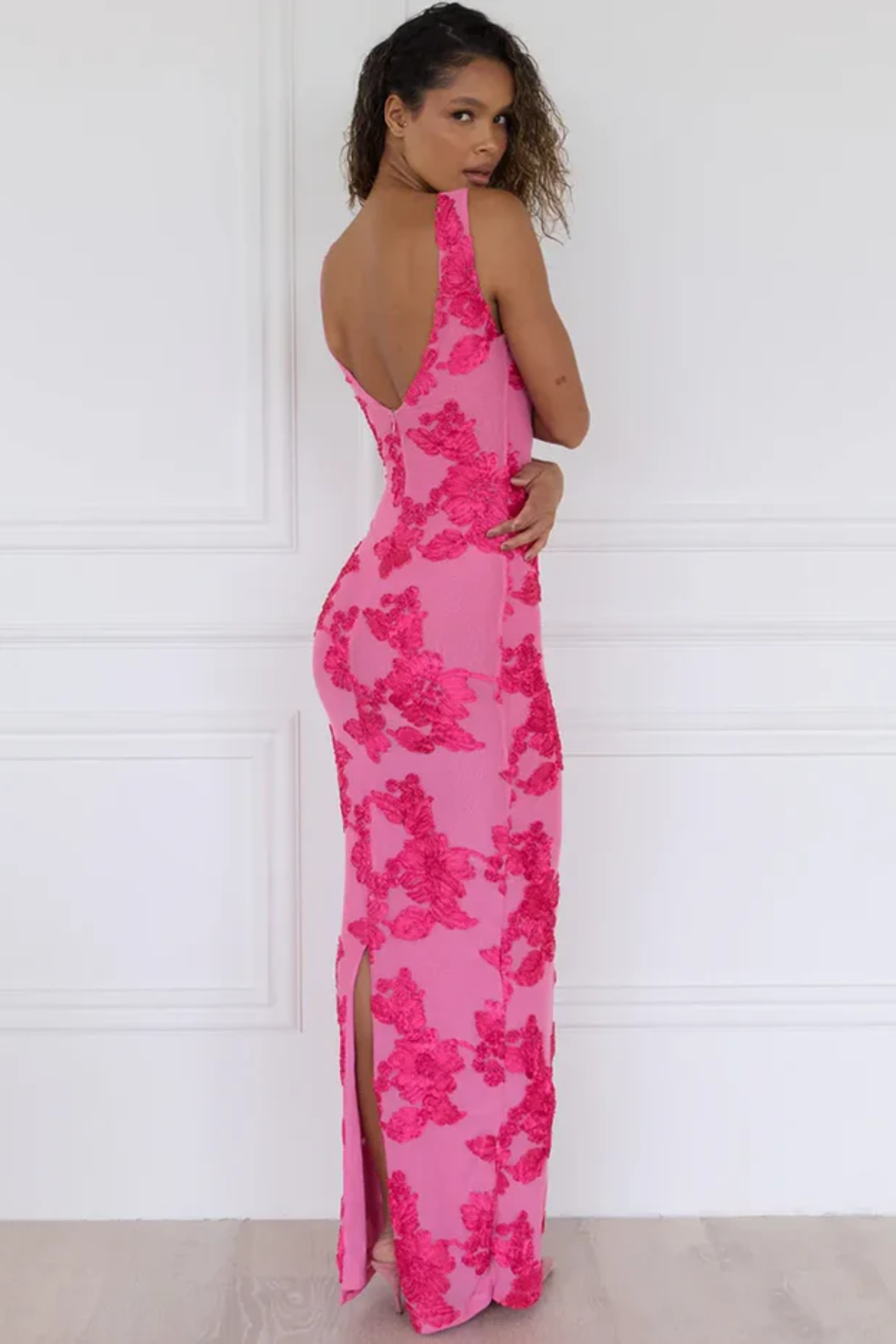 Rose – Fuchsia applique flair – Sleeveless column dress-15148418138496-Santi Vento Atelier
