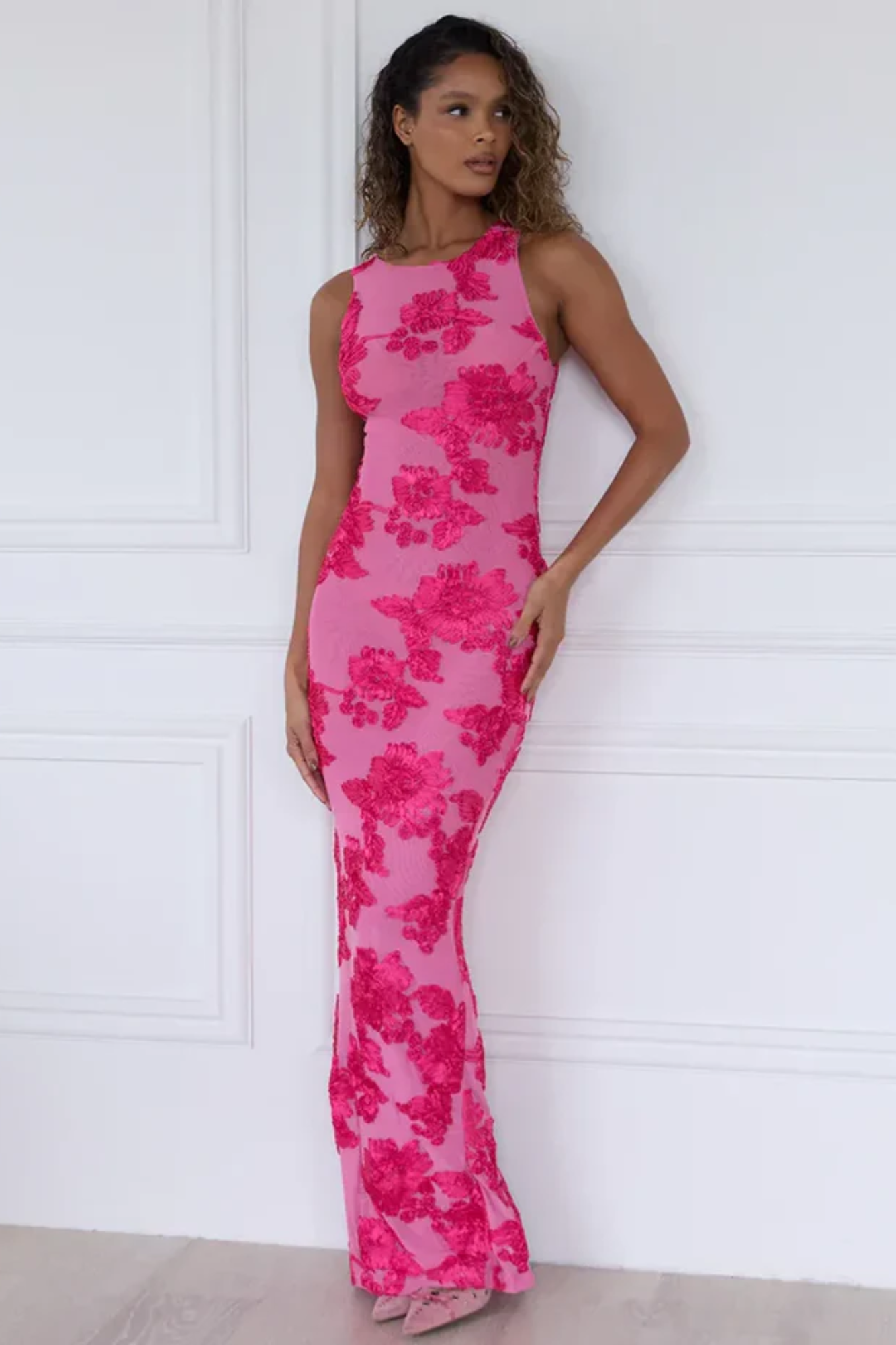 Rose – Fuchsia applique flair – Sleeveless column dress-15148418138496-Santi Vento Atelier