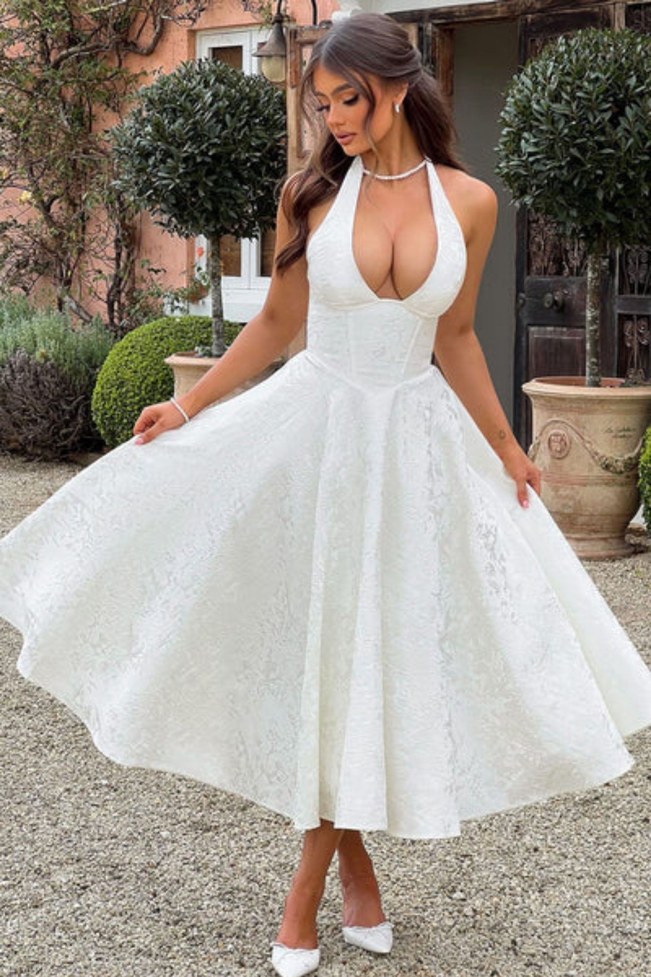 Roseliane – Bow halterneck – Midi evening dress-15162786185600-Santi Vento Atelier