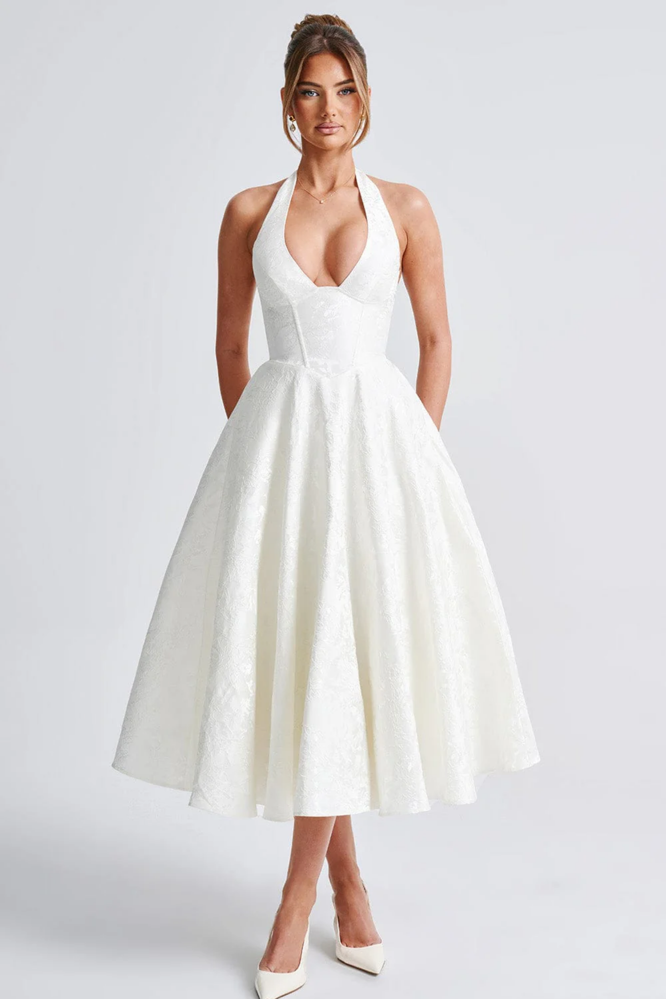 Roseliane – Bow halterneck – Midi evening dress-15162786185600-Santi Vento Atelier