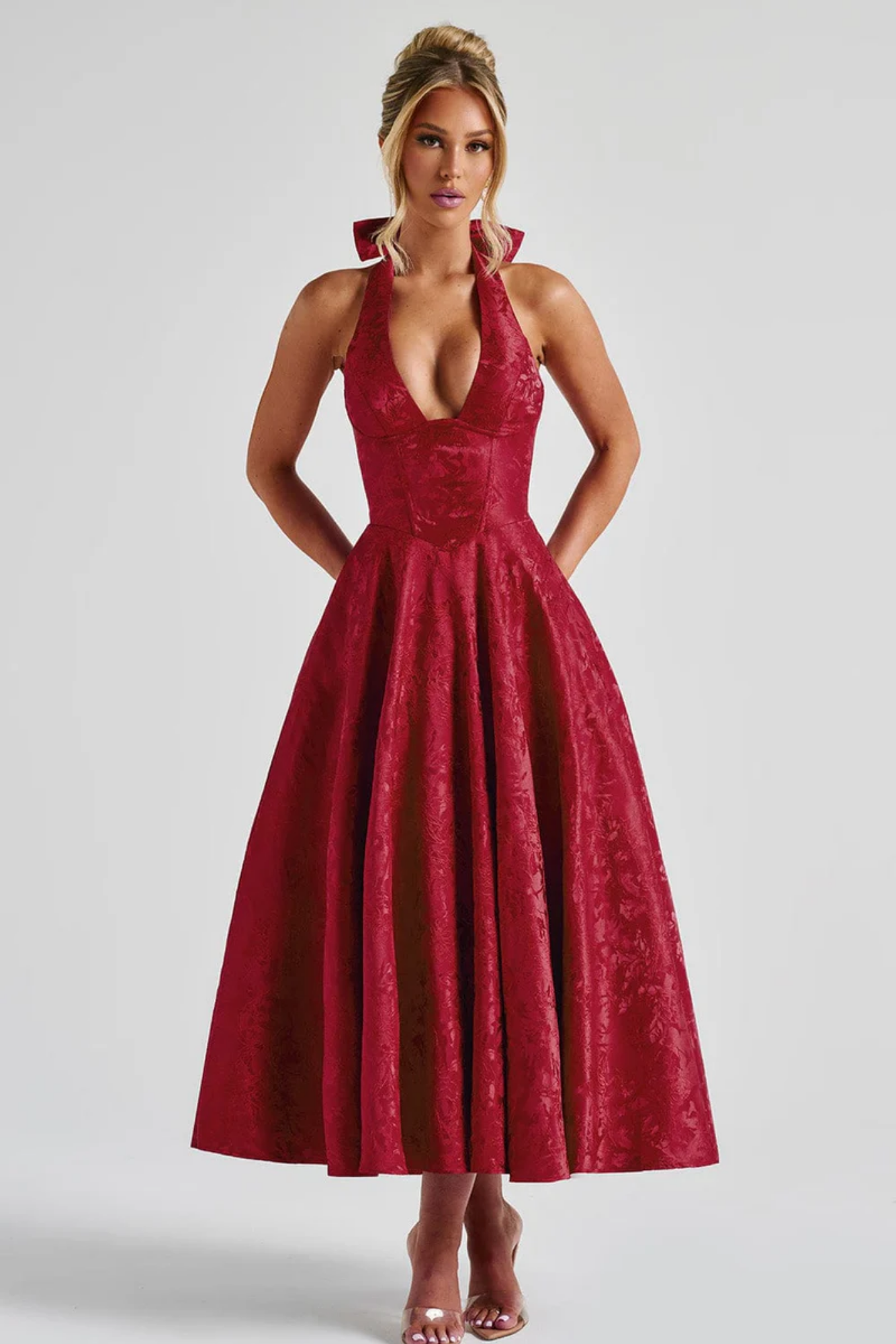 Roseliane – Bow halterneck – Midi evening dress-15162786185600-Santi Vento Atelier
