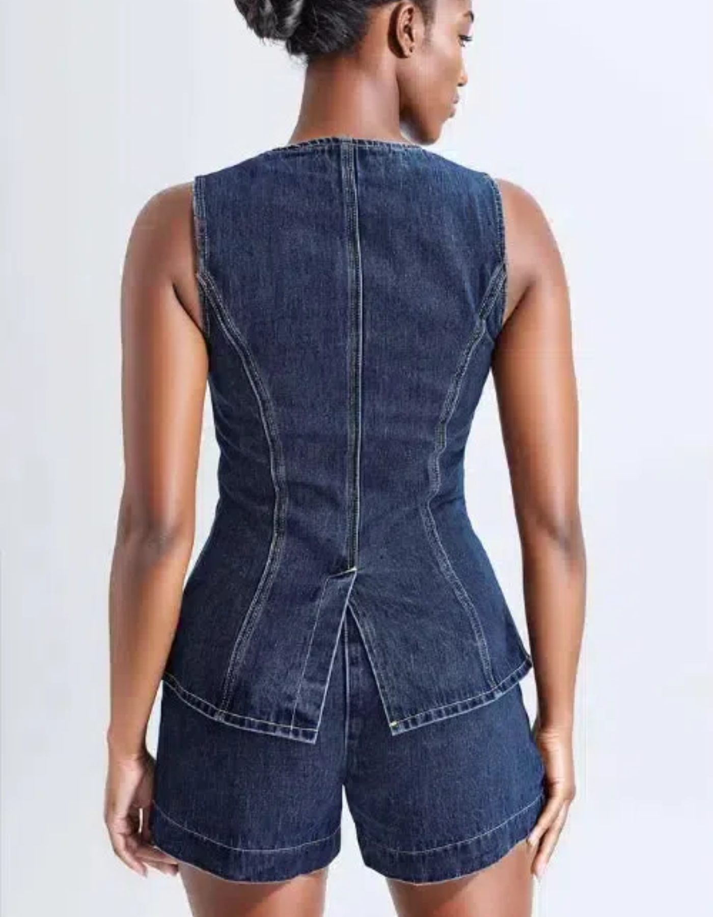 Savona – Longline sleeveless design – Denim vest set-15140856365440-Santi Vento Atelier