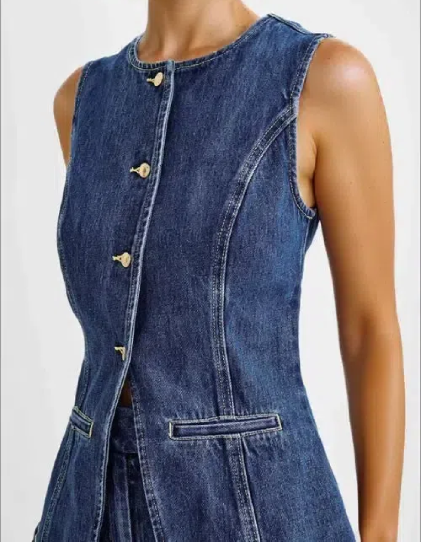 Savona – Longline sleeveless design – Denim vest set-15140856365440-Santi Vento Atelier