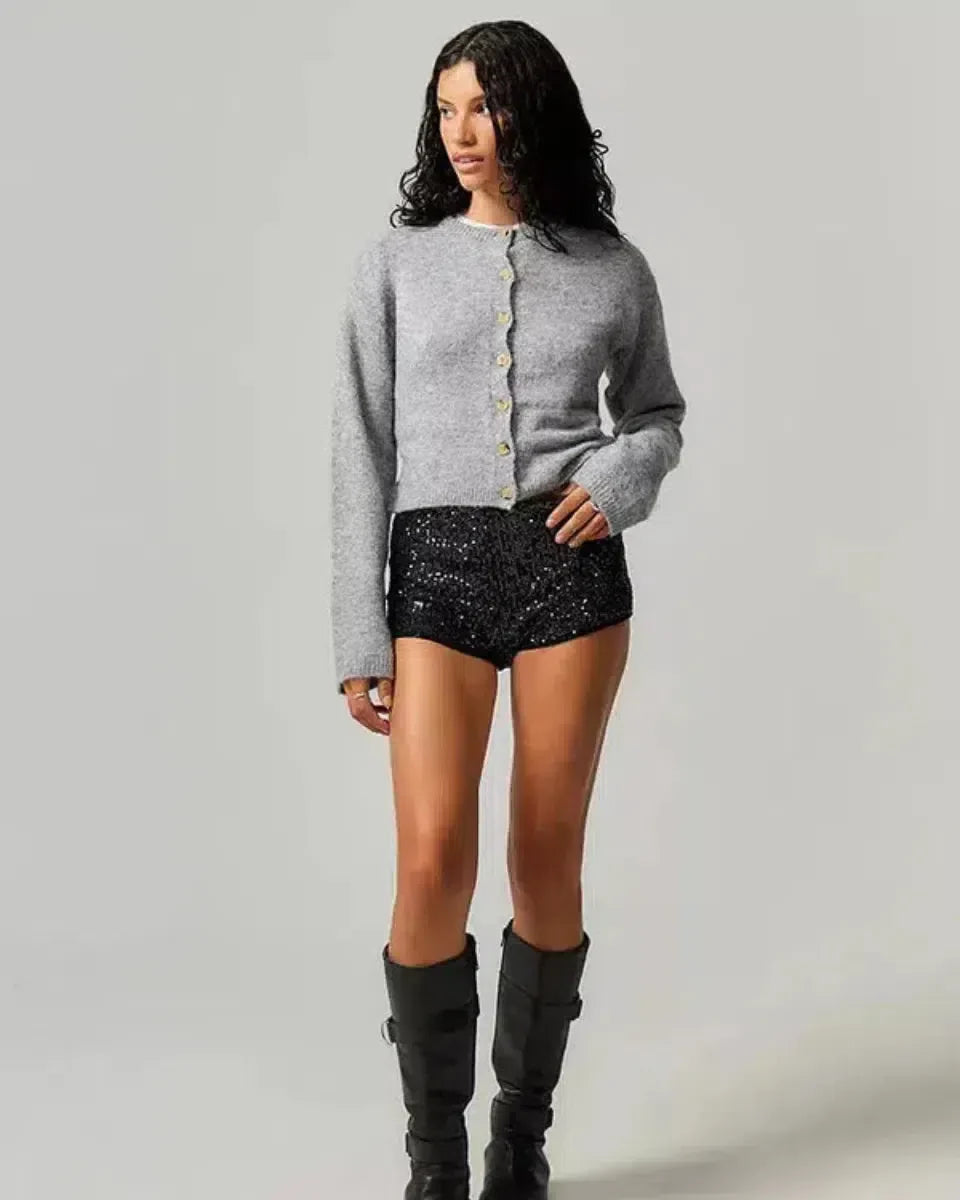 Selora – Sequin details – Velvet party shorts-15140932977024-Santi Vento Atelier