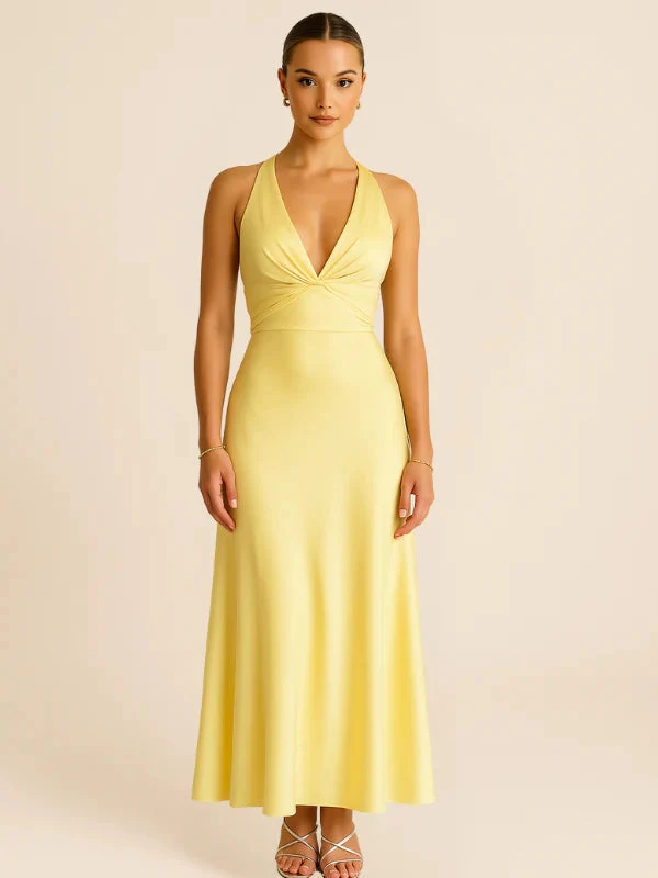 Solauré – Satin twist – Halter neck midi dress-15151291302272-Santi Vento Atelier