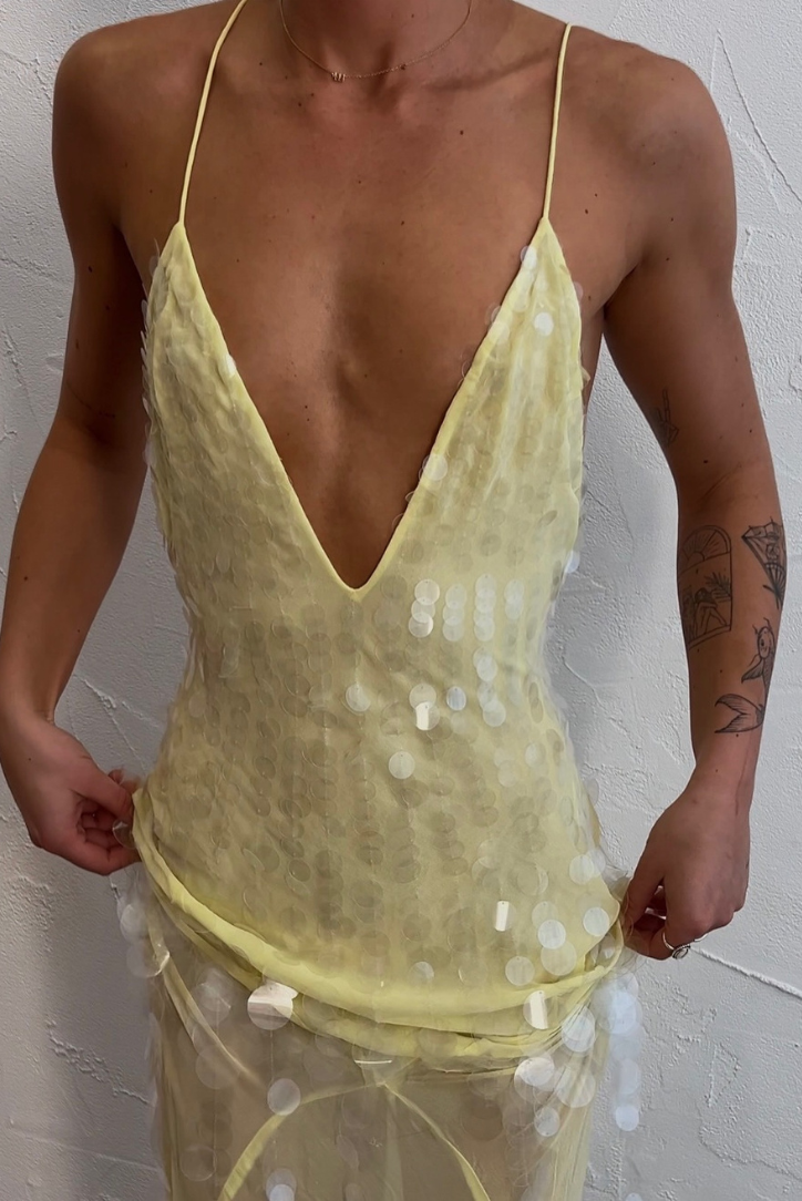 Solea – Sequin feathered texture – Maxi dress-15139766862208-Santi Vento Atelier