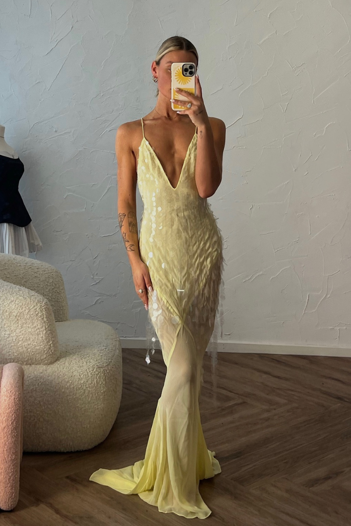 Solea – Sequin feathered texture – Maxi dress-15139766862208-Santi Vento Atelier