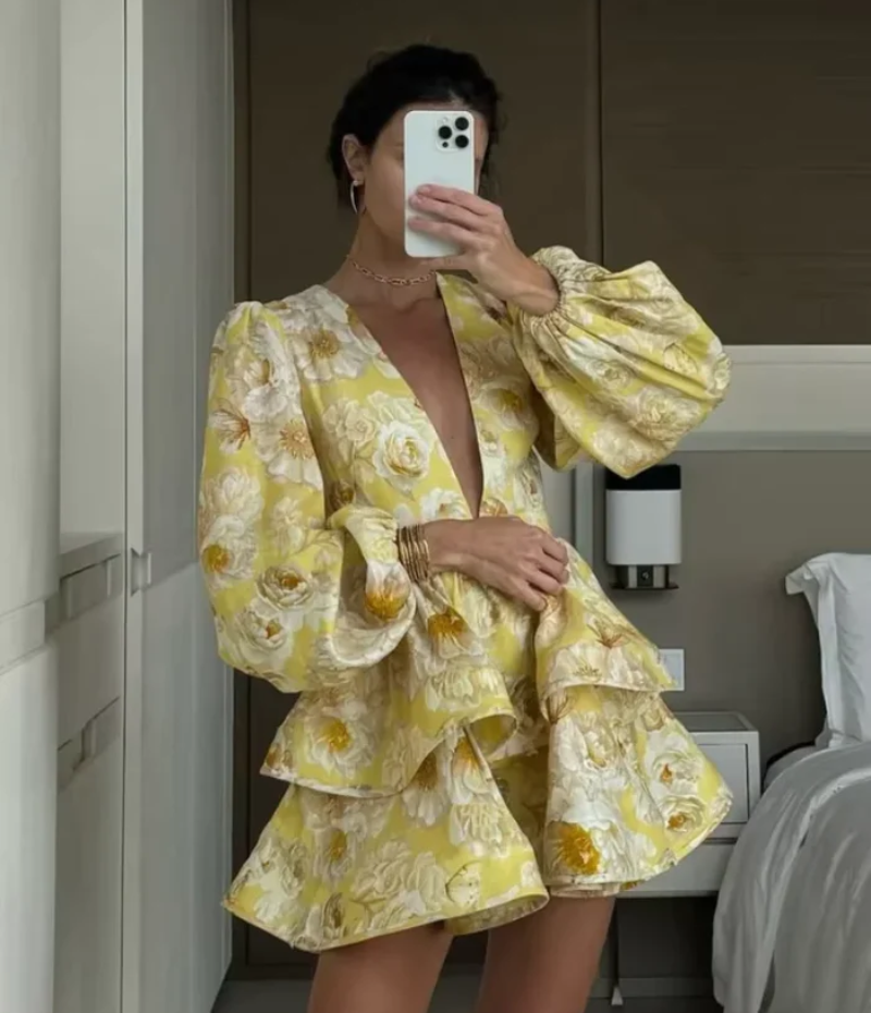 Soléanna – Baroque print – Tiered mini dress-15151055896960-Santi Vento Atelier