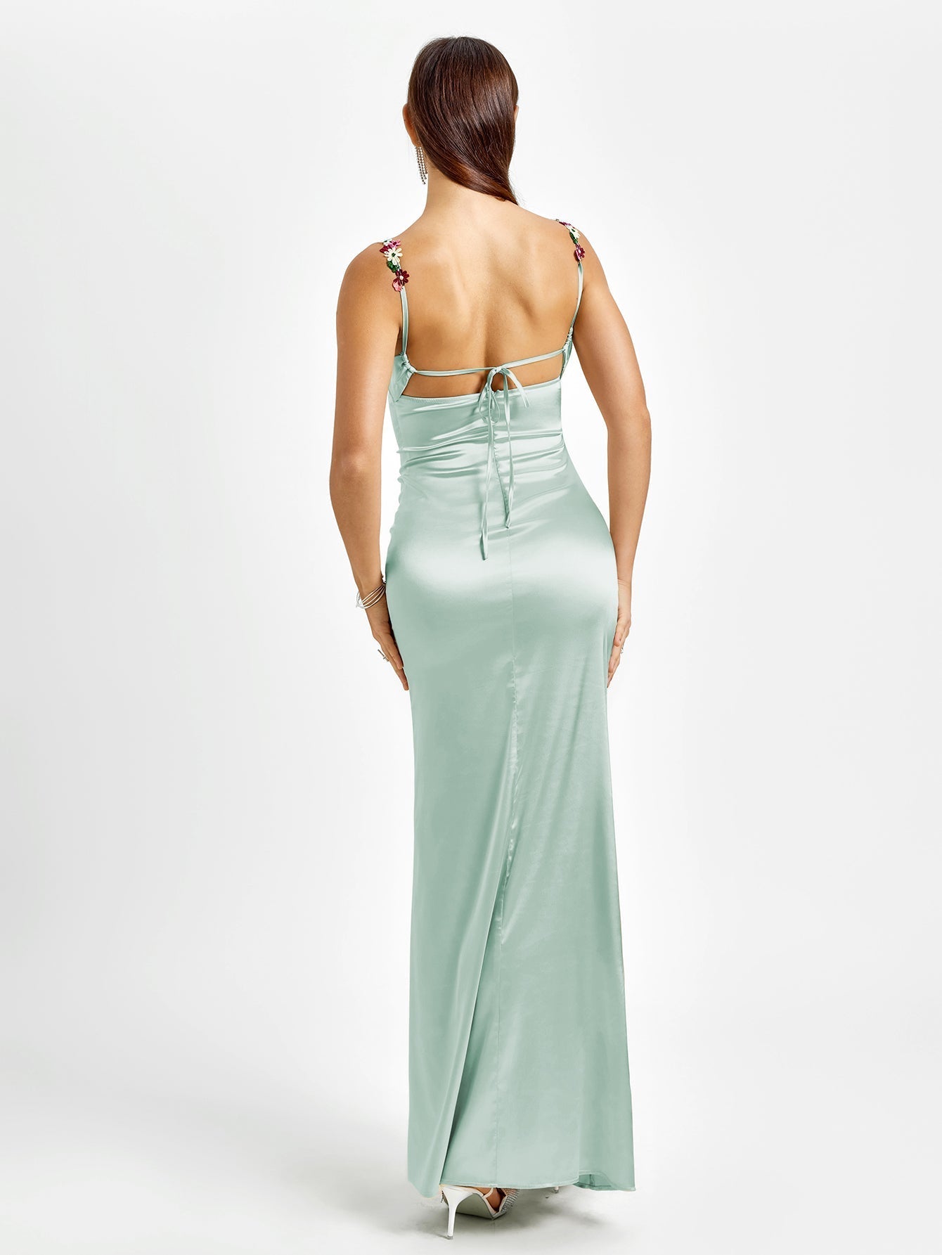 Solennea – Floral strap detail – Satin maxi dress-15146315022720-Santi Vento Atelier