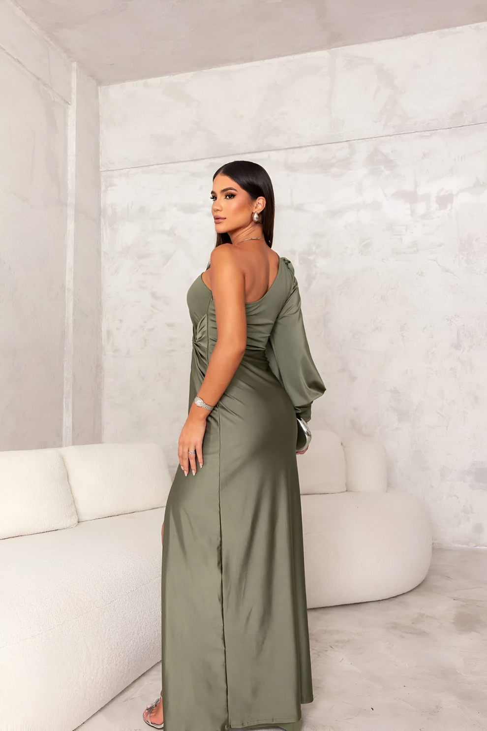 Solenzia – Draped sleeve – One-shoulder maxi dress-15167803556224-Santi Vento Atelier