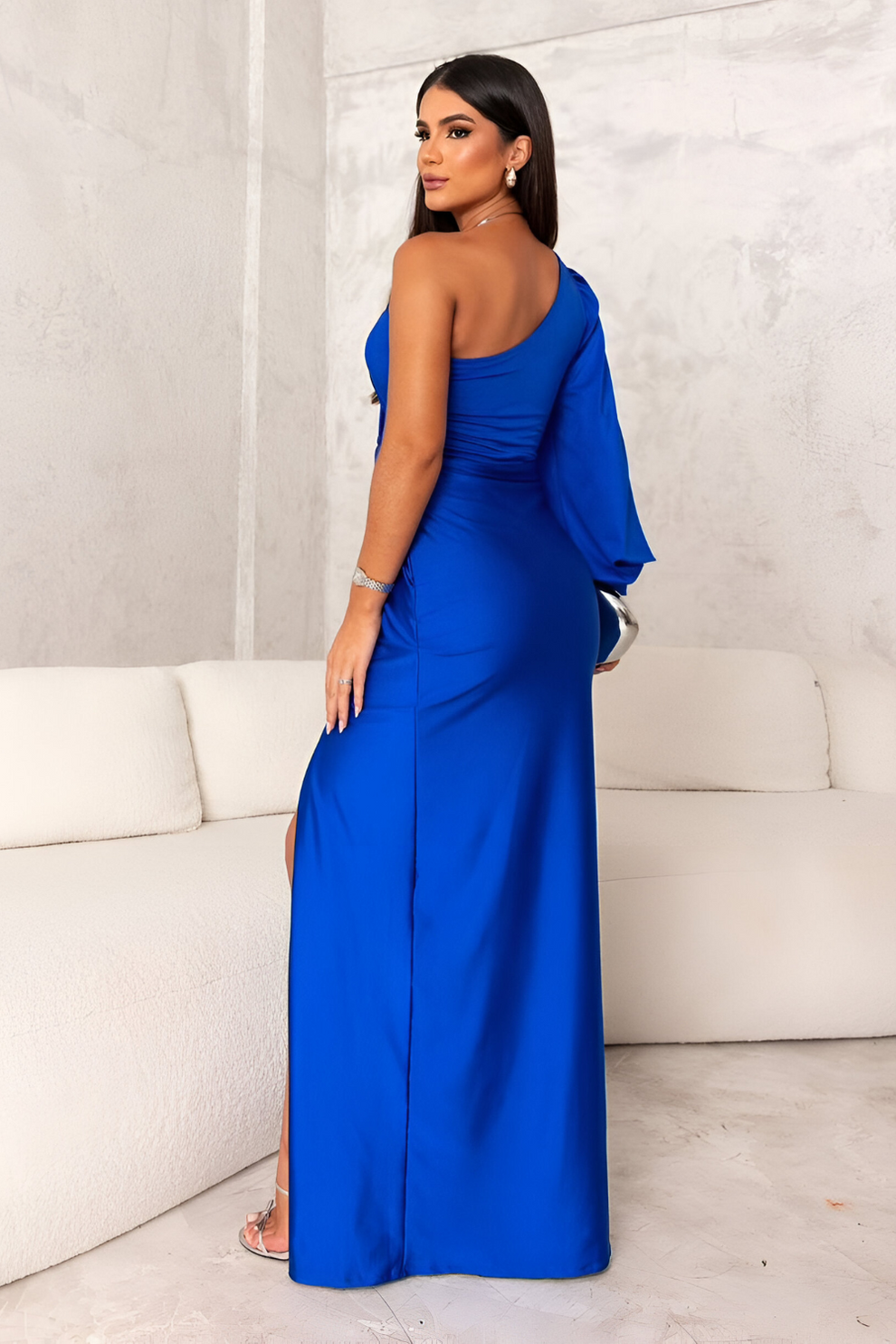 Solenzia – Draped sleeve – One-shoulder maxi dress-15167803556224-Santi Vento Atelier