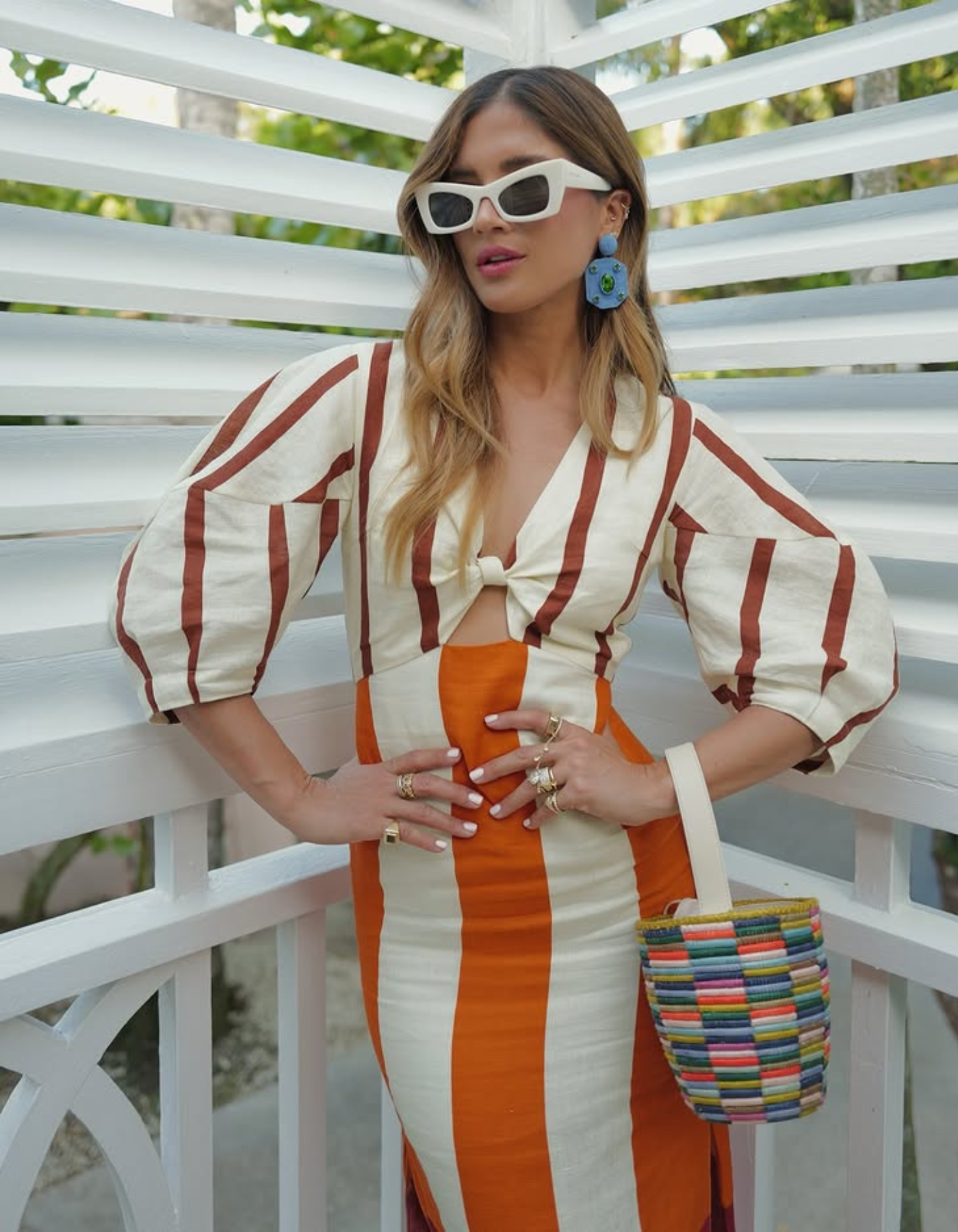 Solérine – Retro stripe mix – Midi tie-front dress-15168488997248-Santi Vento Atelier